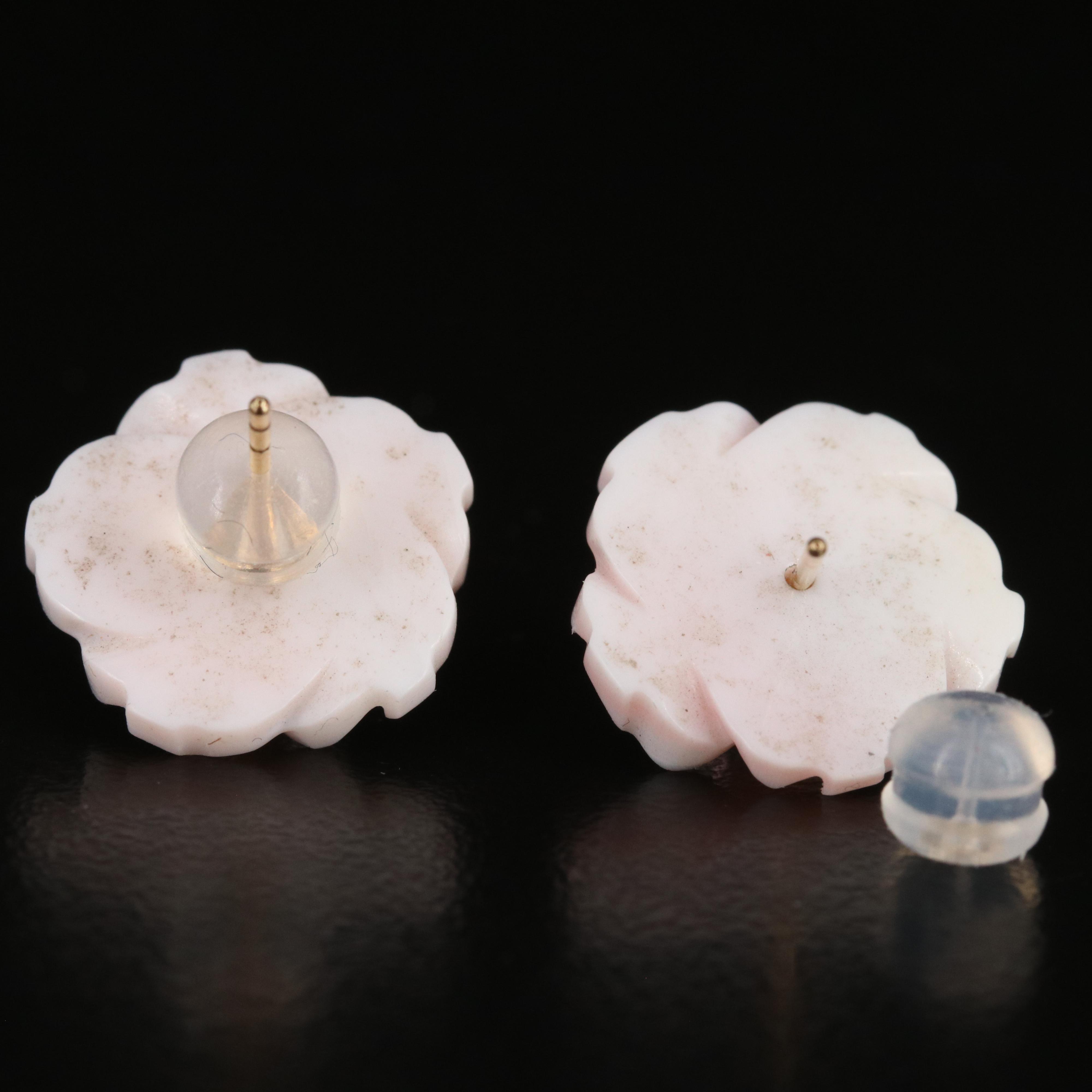 18K Pearl Earrings with Carved Shell Enhancers