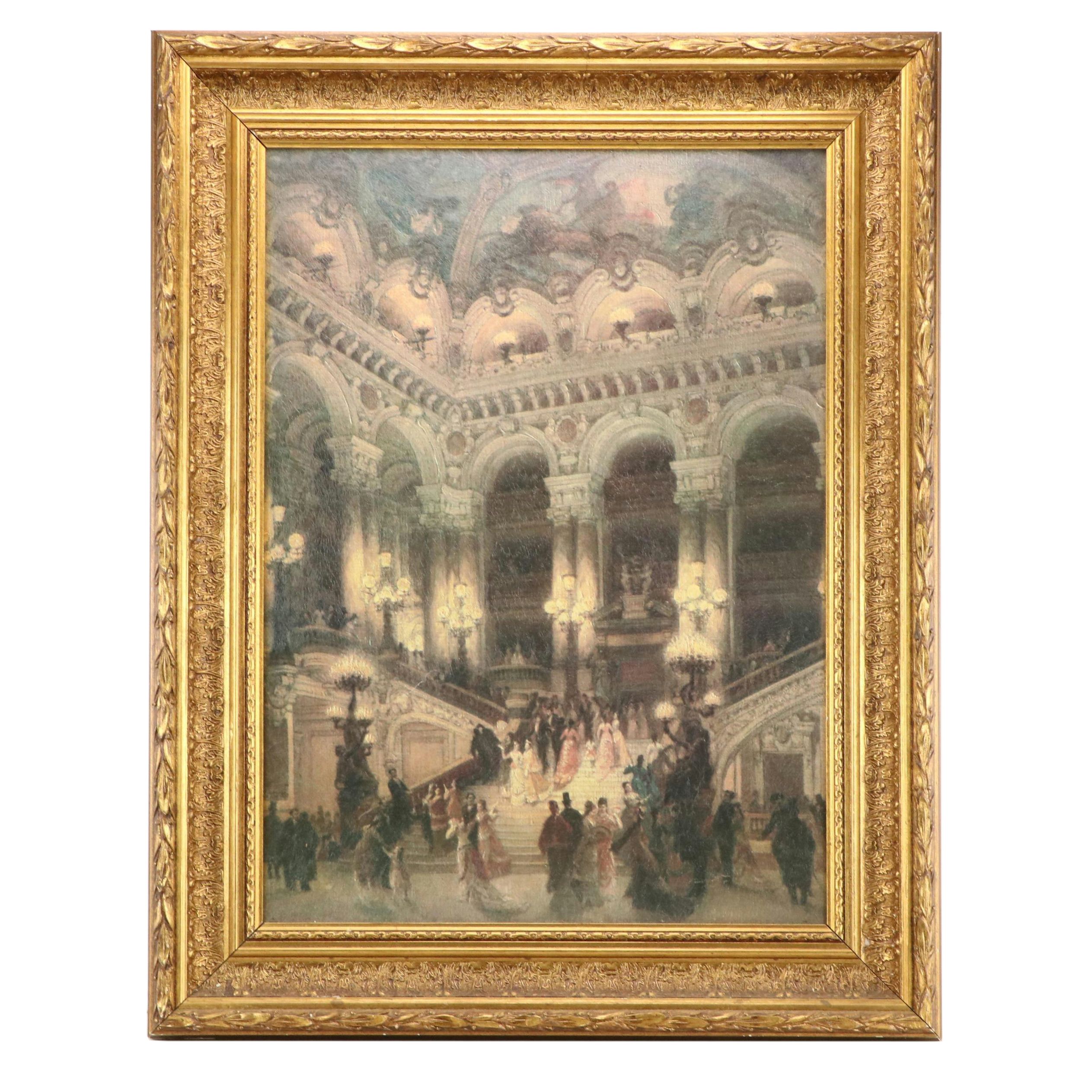 Embellished Offset Lithograph After Louis Béroud "L'escalier de l'Opéra"