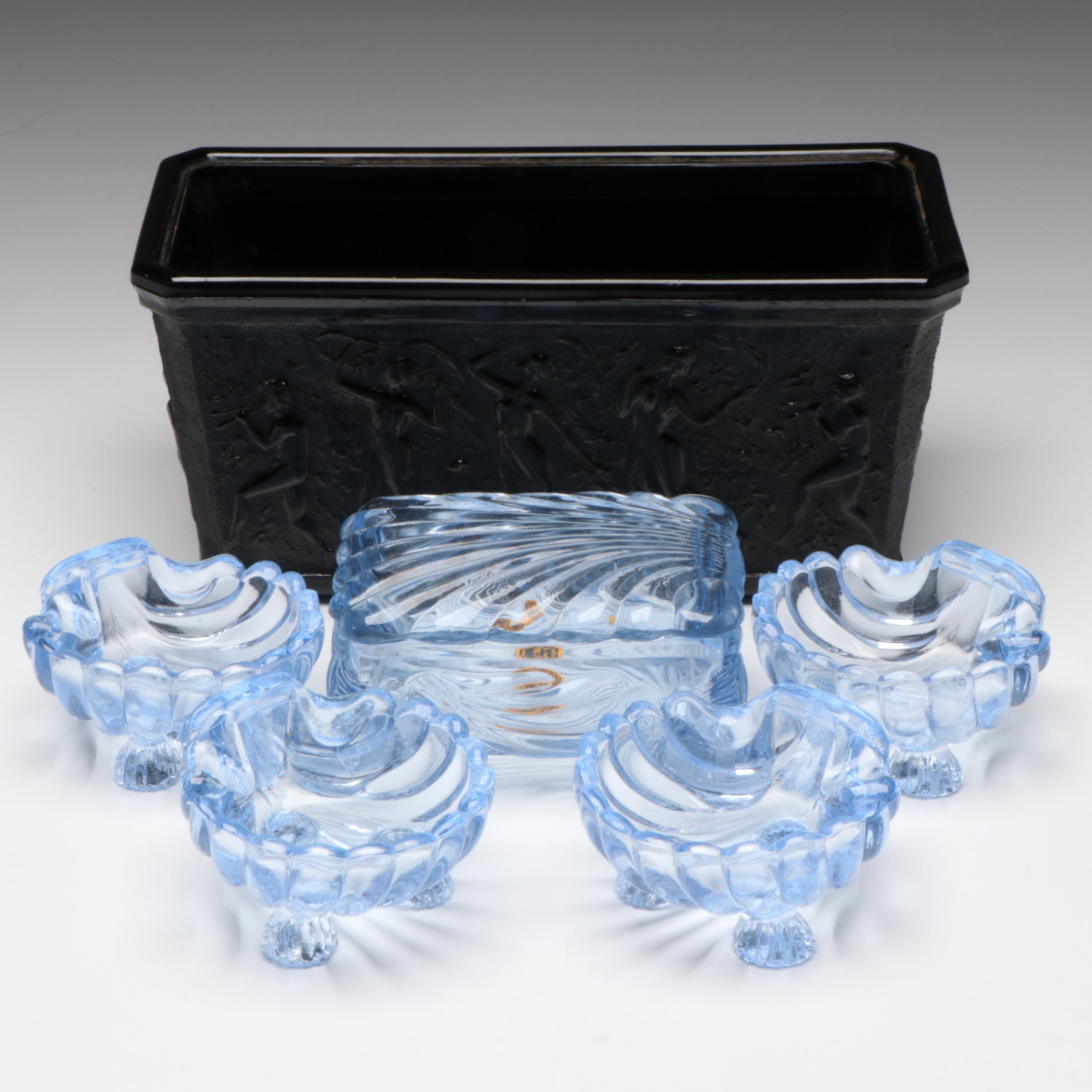 L.E. Smith Glass Planter with Dancing Nymphs & Cambridge "Caprice" Smoking Set