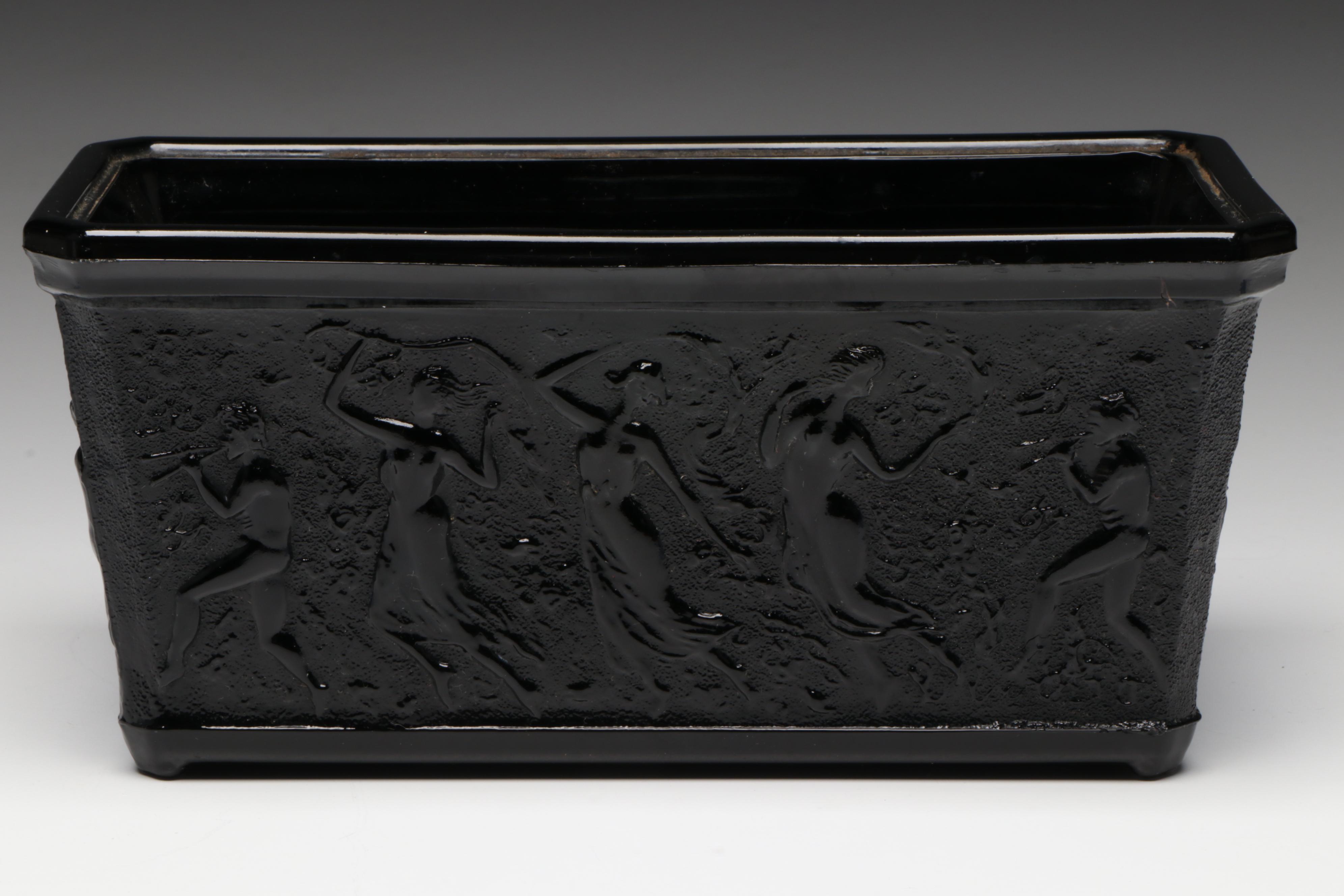 L.E. Smith Glass Planter with Dancing Nymphs & Cambridge "Caprice" Smoking Set