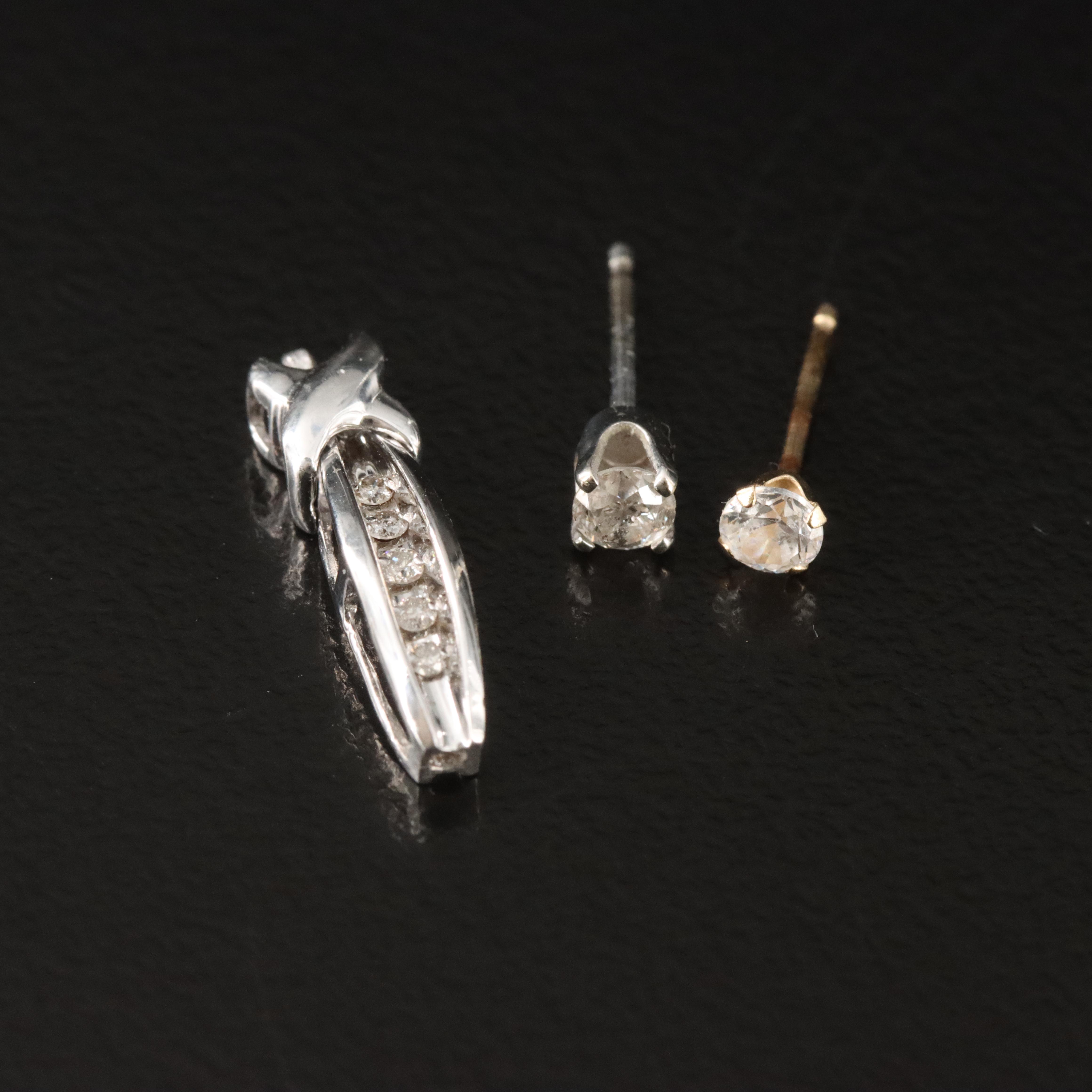 Single 14K Stud Earrings and 10K Bracelet Link with Diamond and CZ