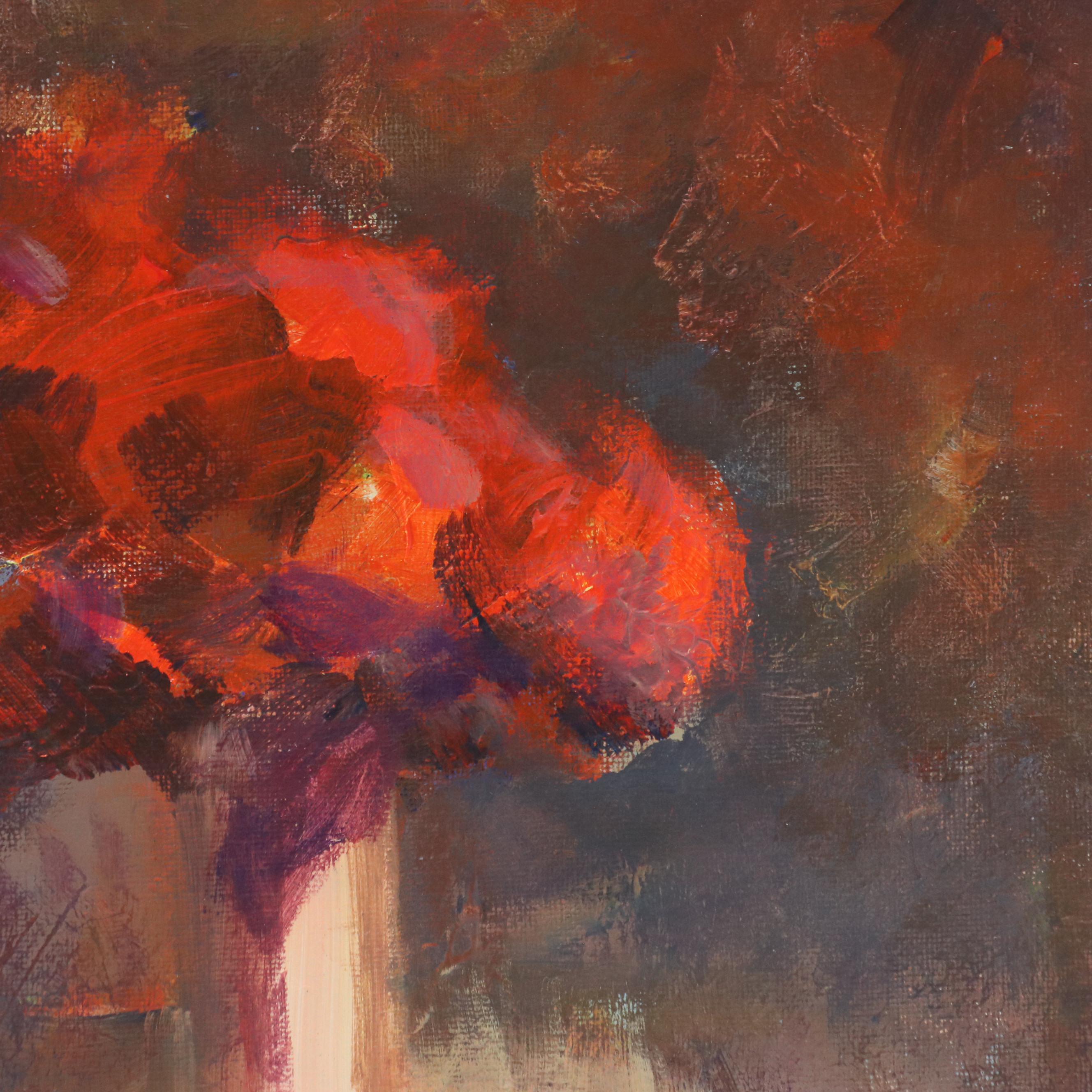 Elle Raines Floral Still Life Acrylic Painting, 21st Century