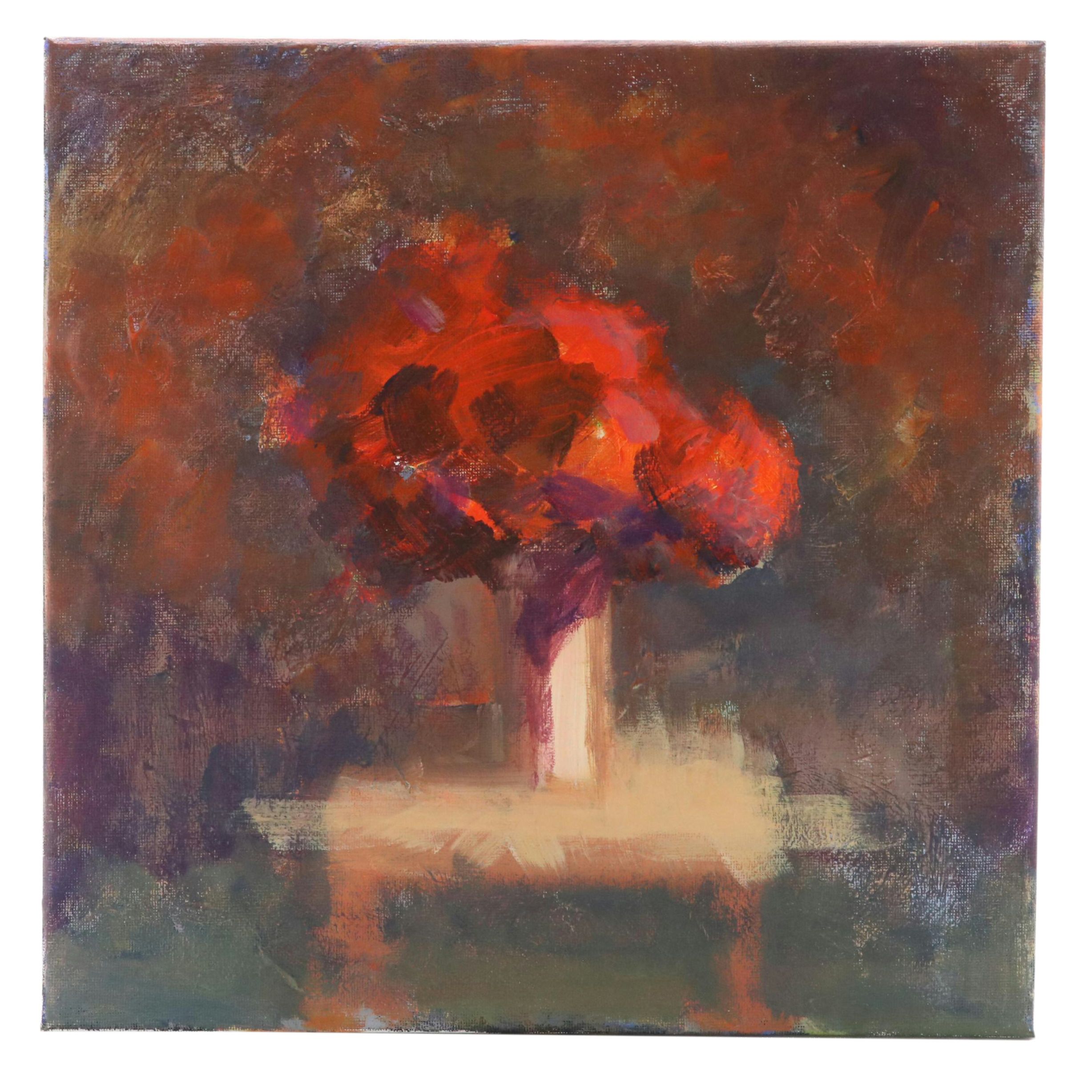 Elle Raines Floral Still Life Acrylic Painting, 21st Century