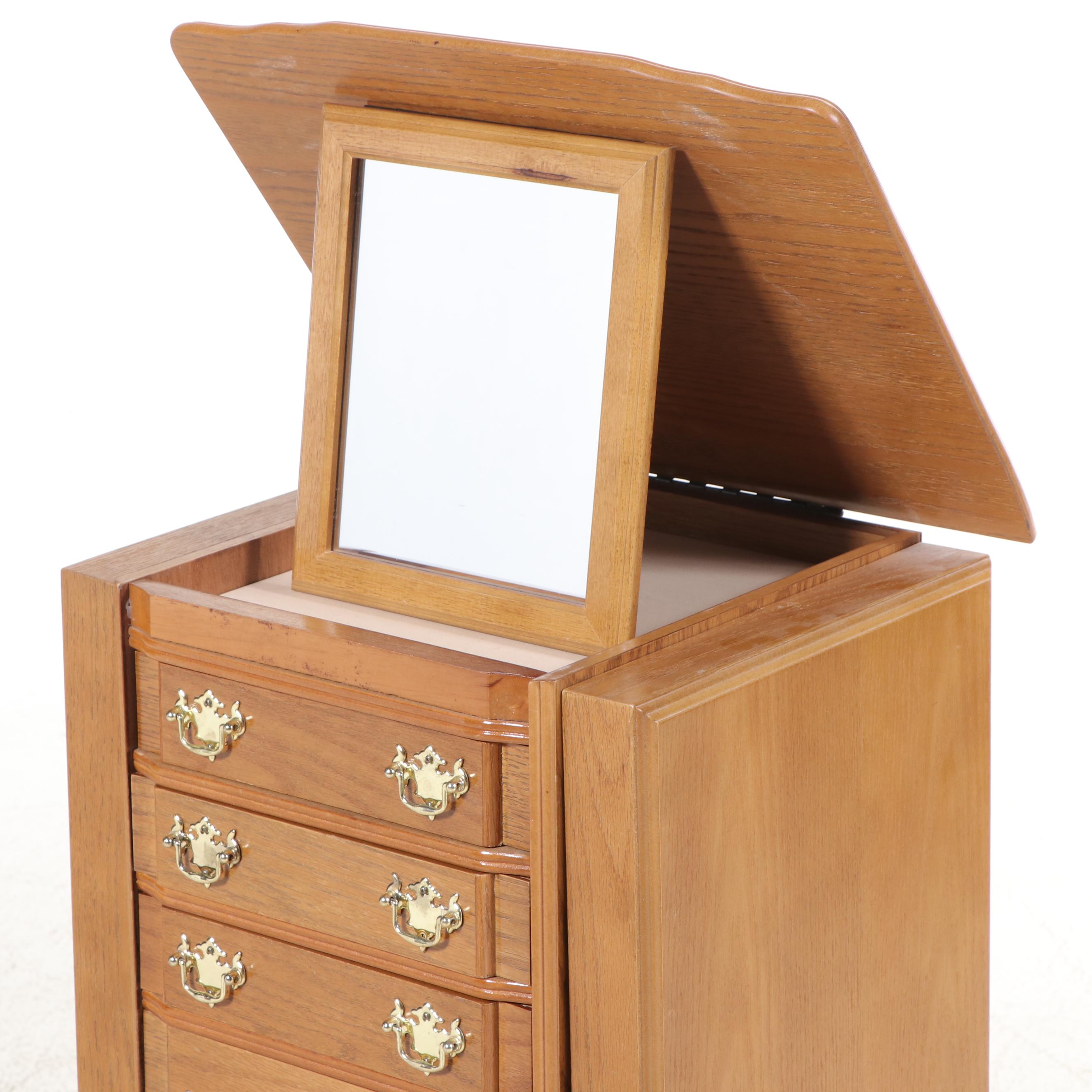 Oak-Veneered Jewelry Armoire, Late 20th Century