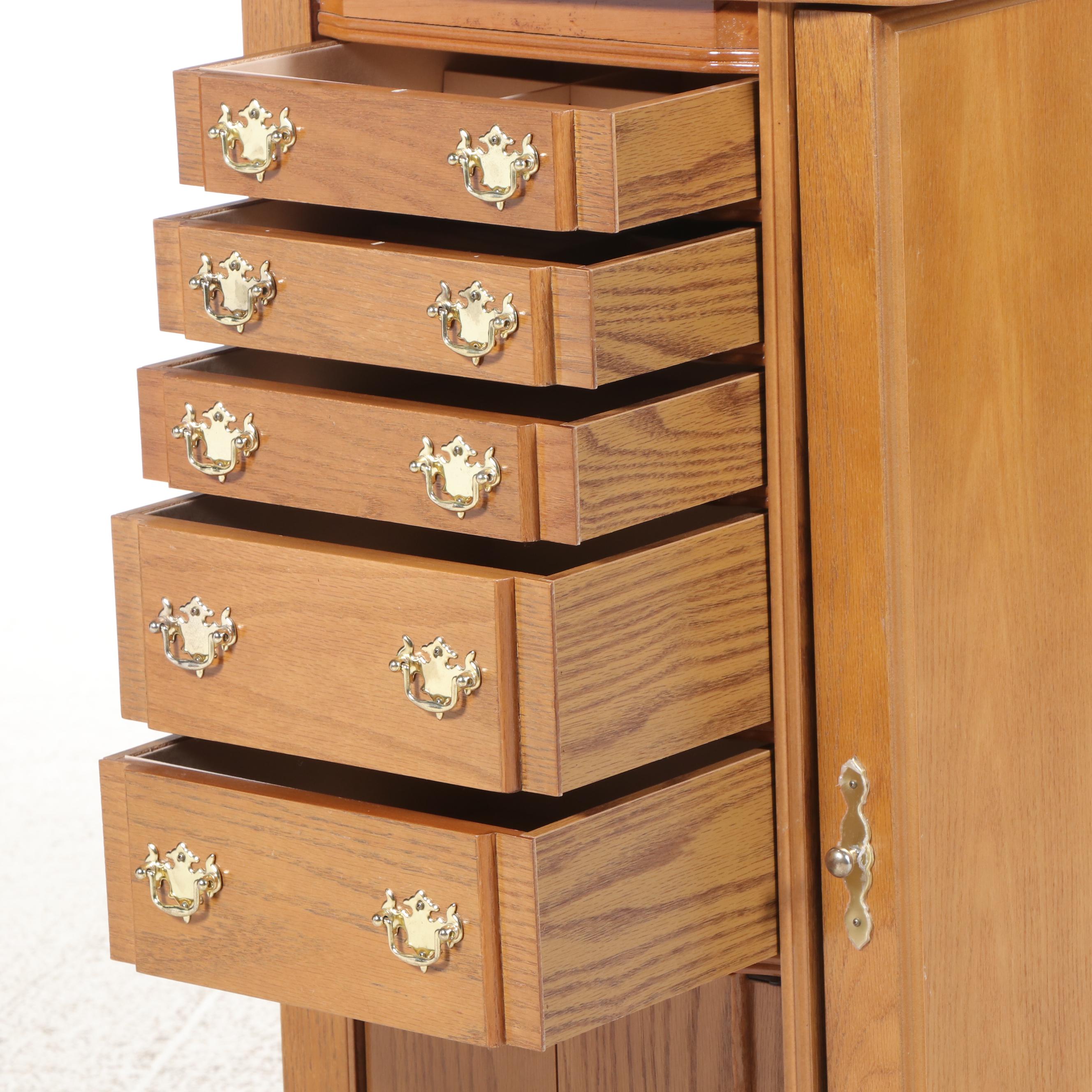 Oak-Veneered Jewelry Armoire, Late 20th Century