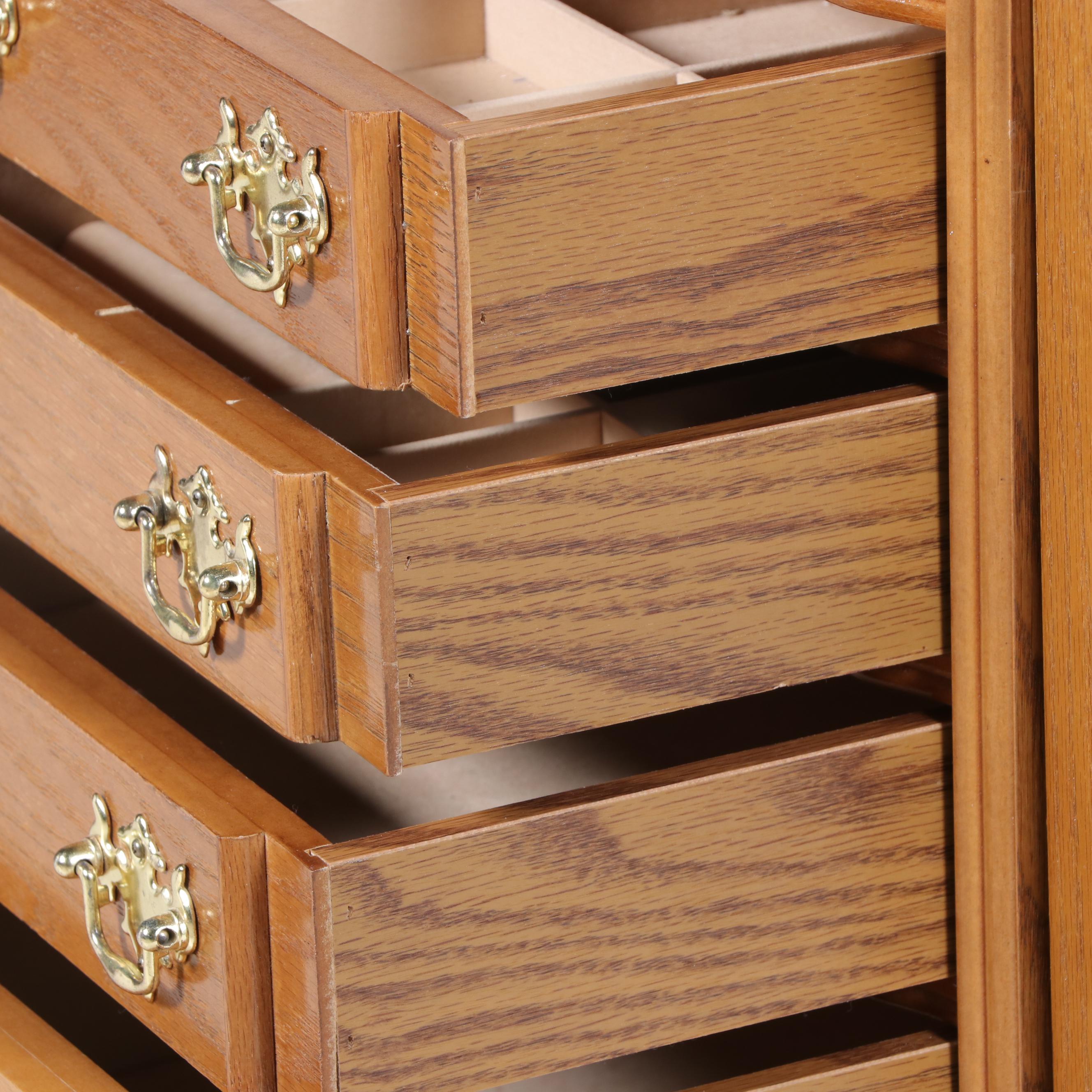 Oak-Veneered Jewelry Armoire, Late 20th Century