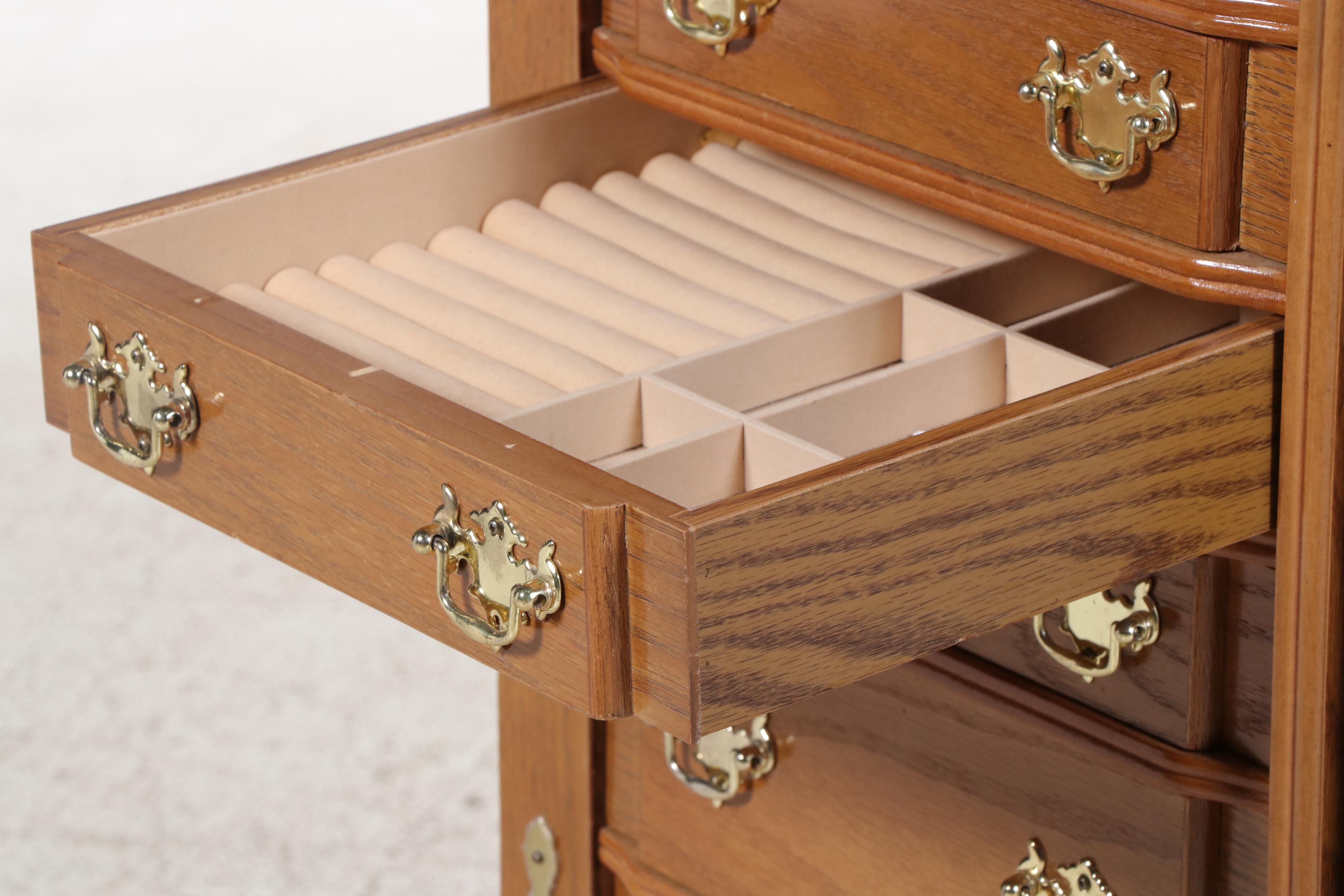 Oak-Veneered Jewelry Armoire, Late 20th Century
