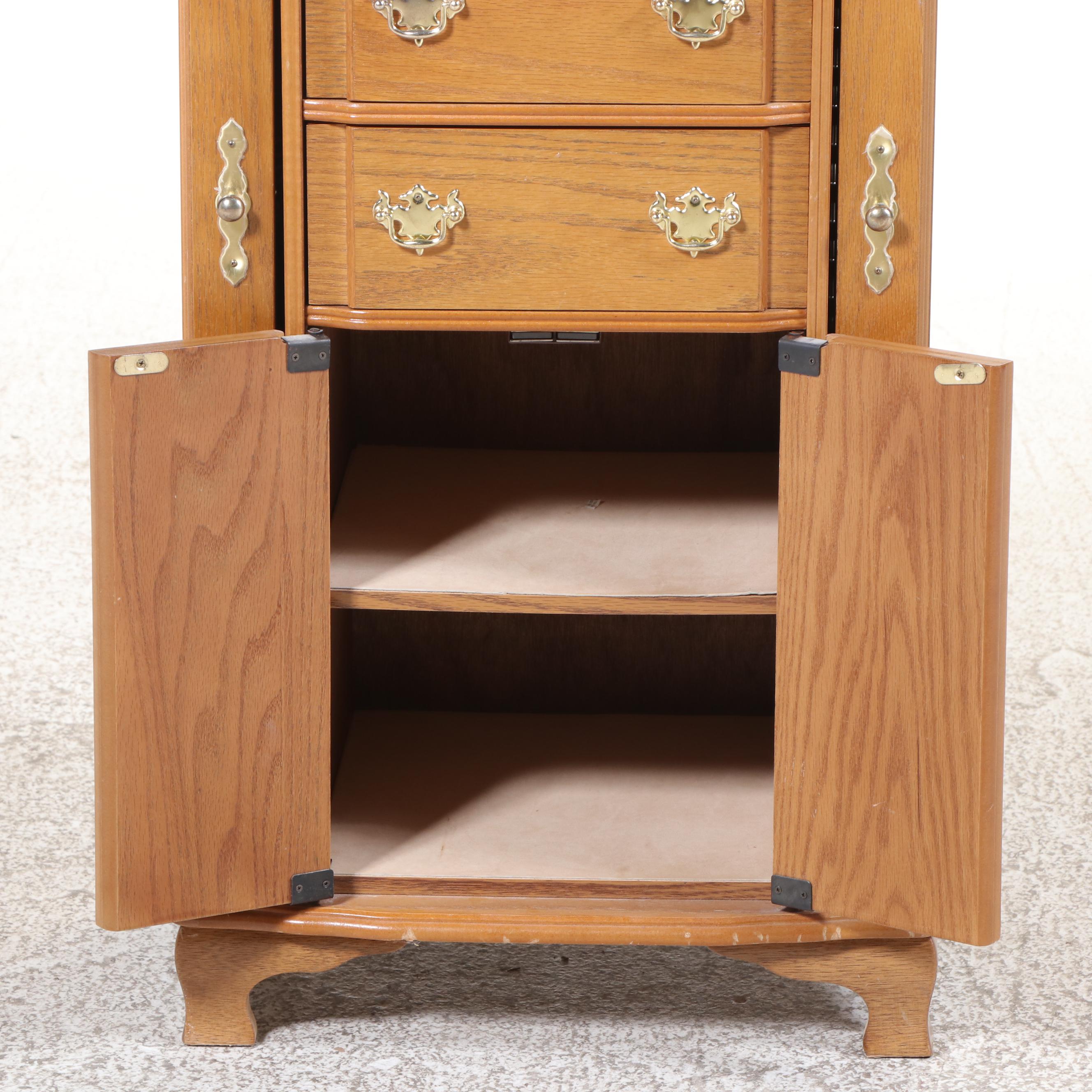 Oak-Veneered Jewelry Armoire, Late 20th Century