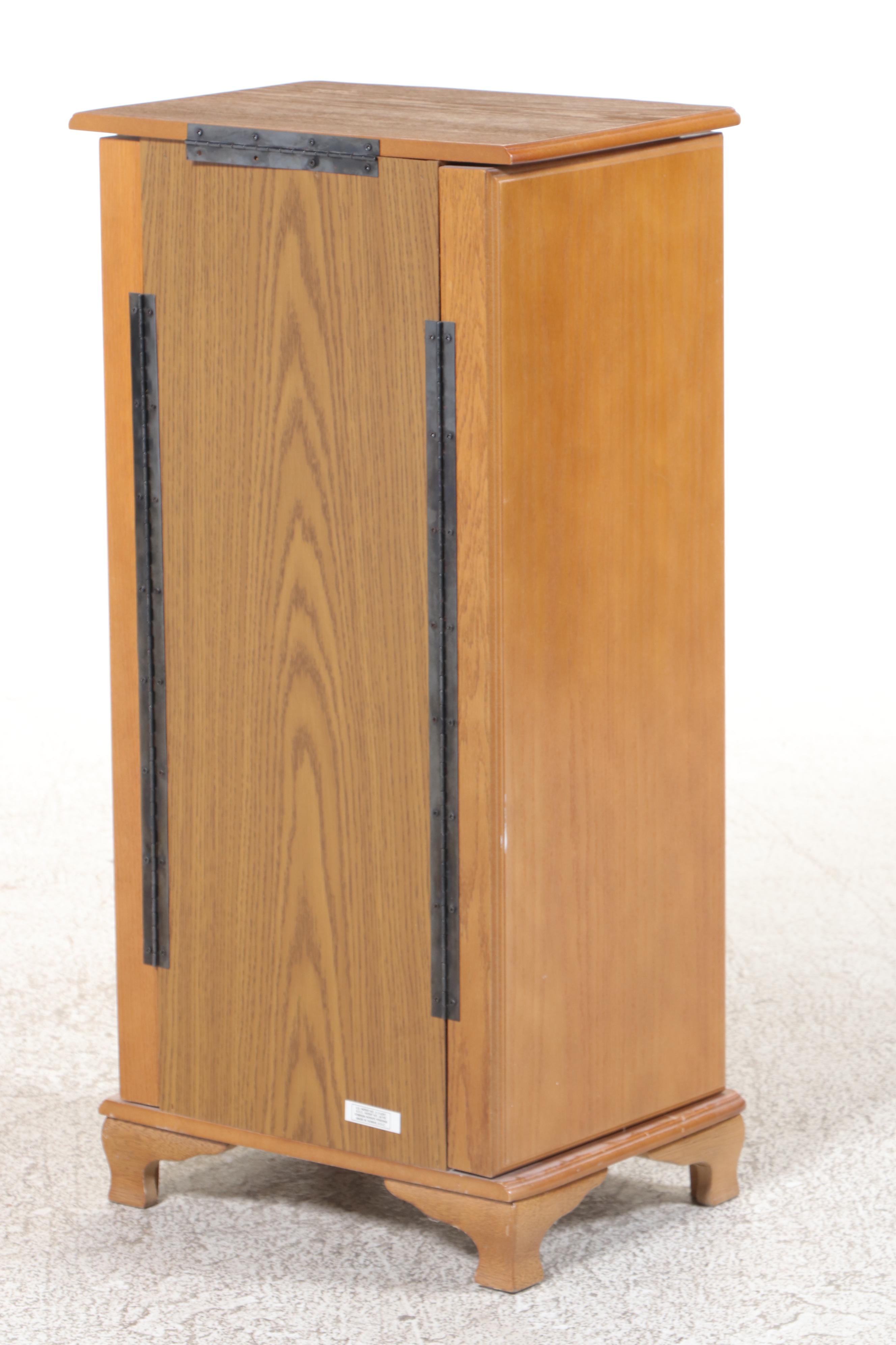 Oak-Veneered Jewelry Armoire, Late 20th Century