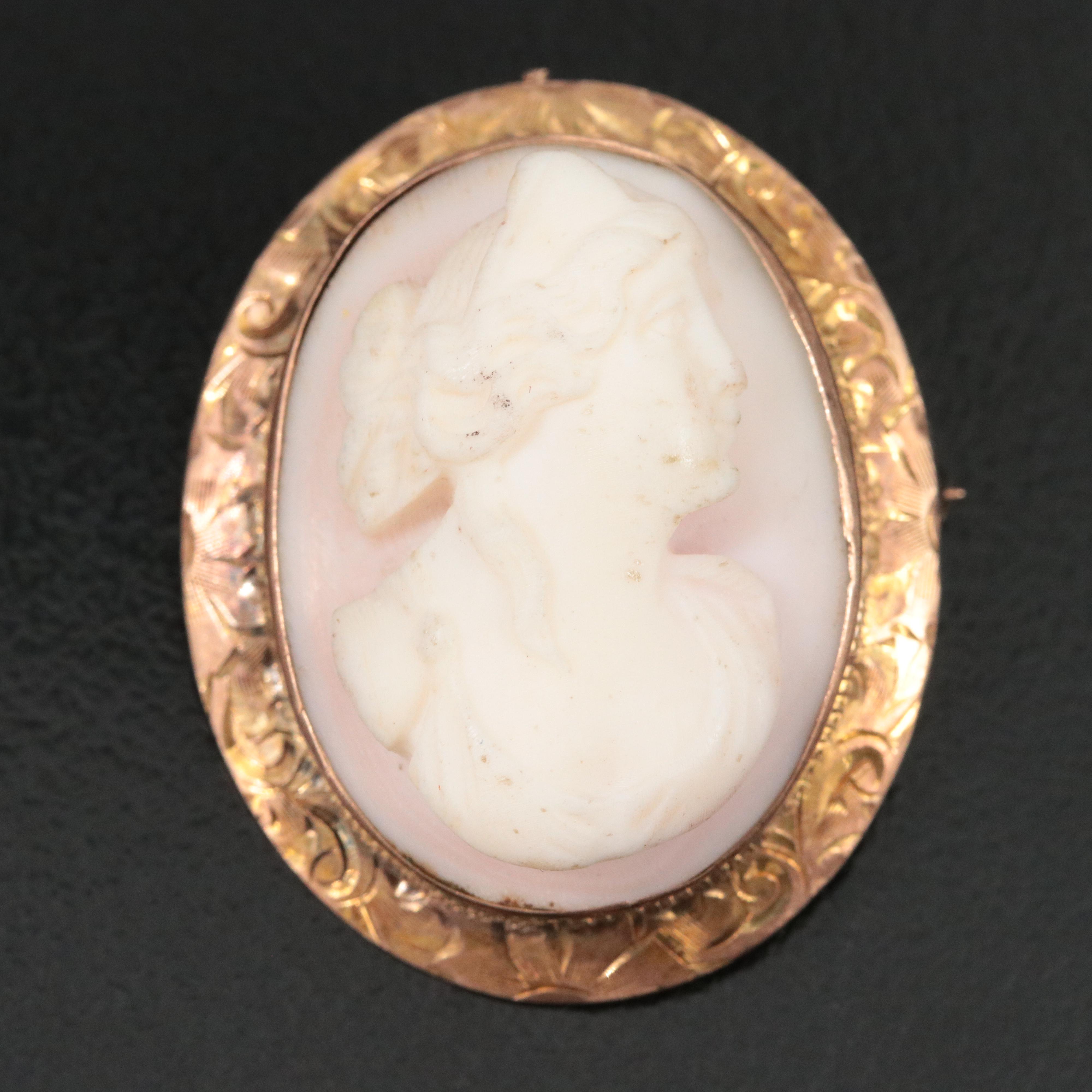 Antique 10K Shell Cameo Brooch