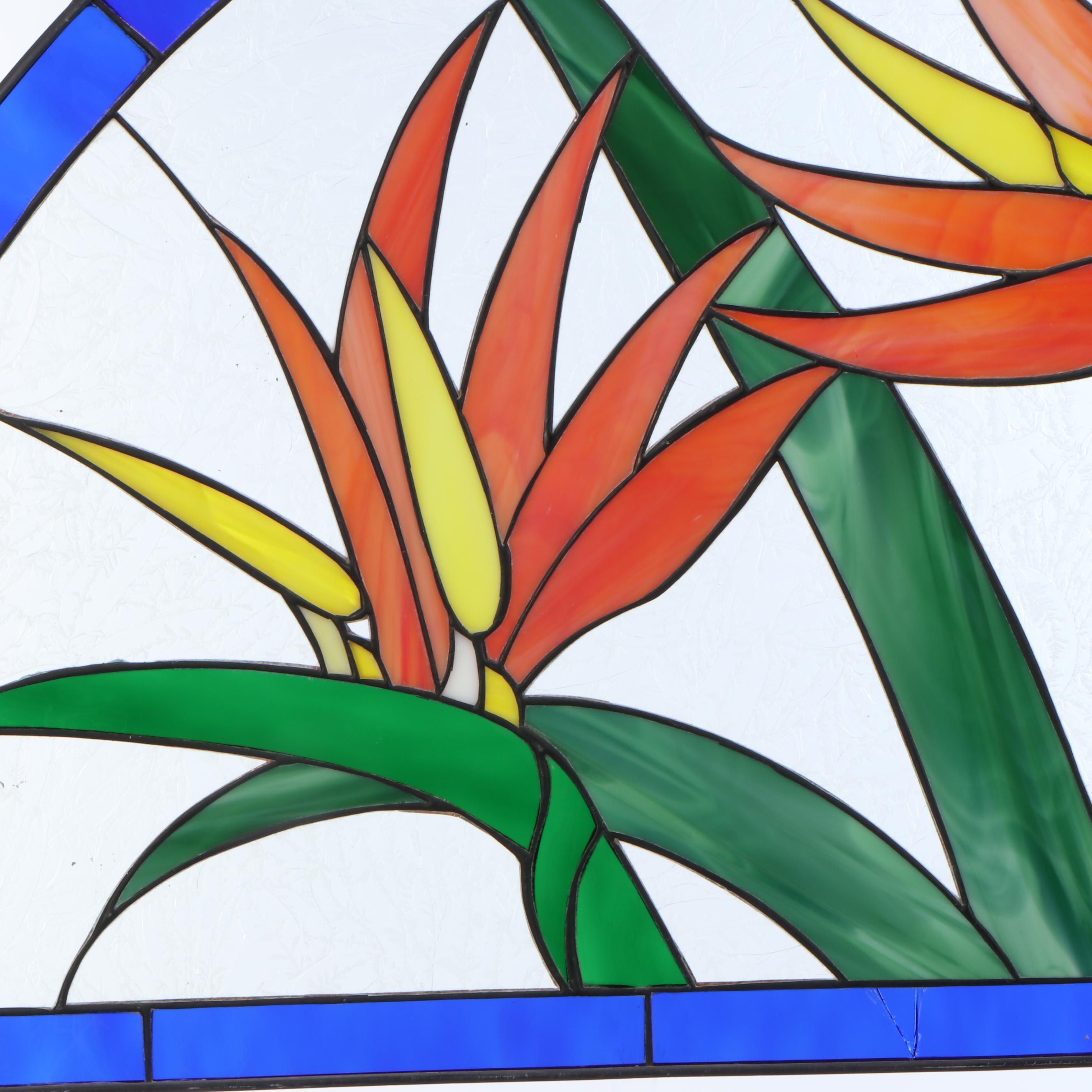 Bird of Paradise Flowers Stained Glass Transom Panel