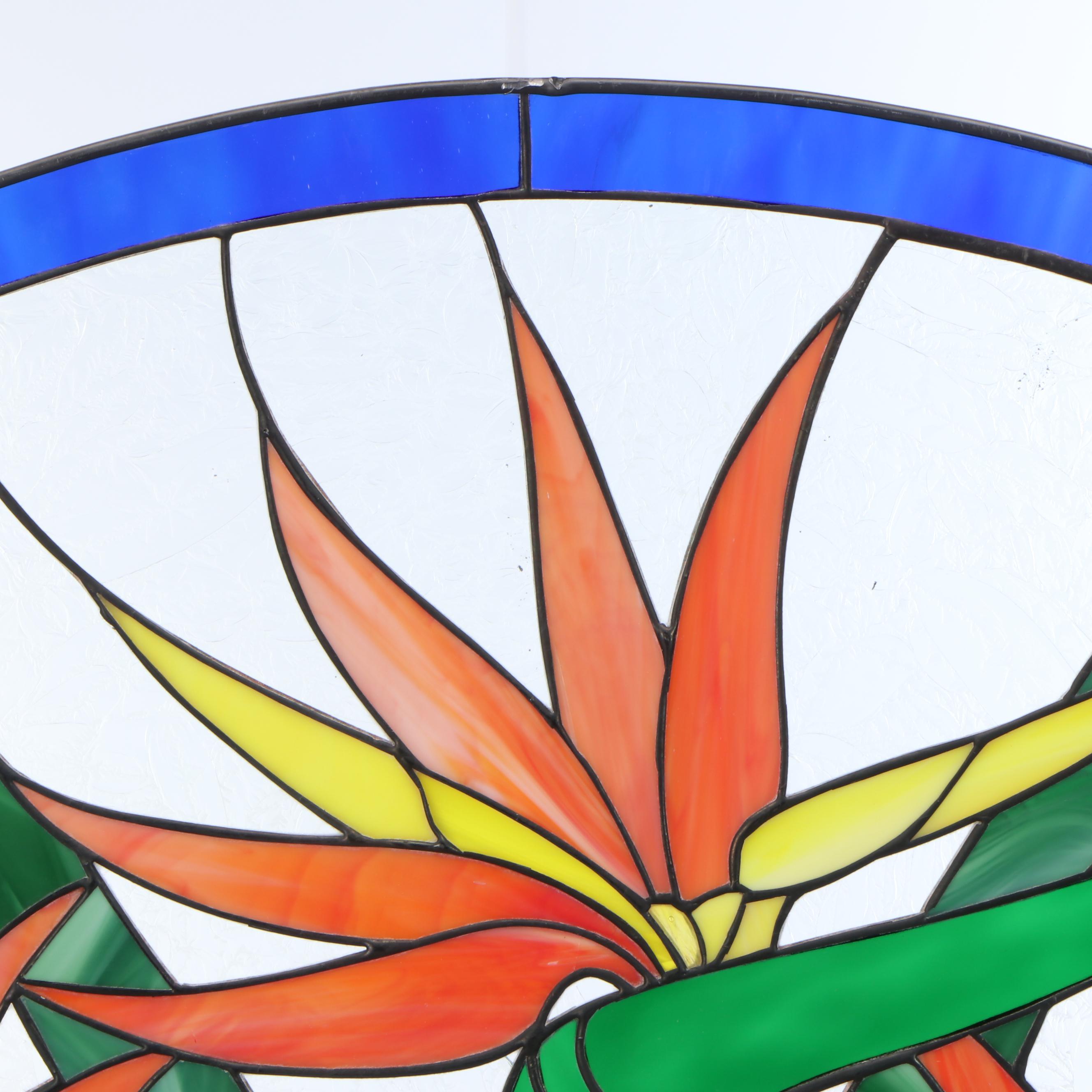 Bird of Paradise Flowers Stained Glass Transom Panel