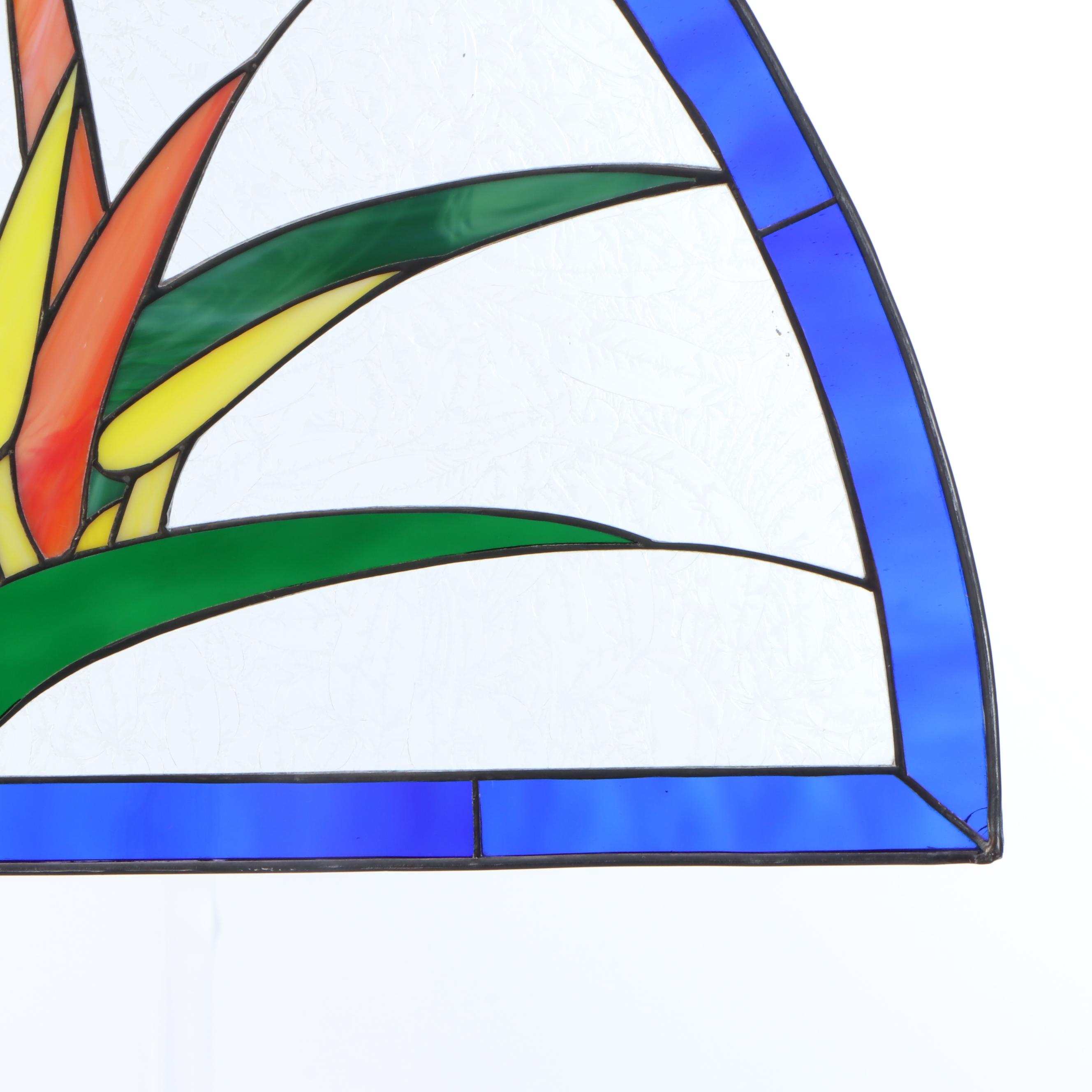 Bird of Paradise Flowers Stained Glass Transom Panel