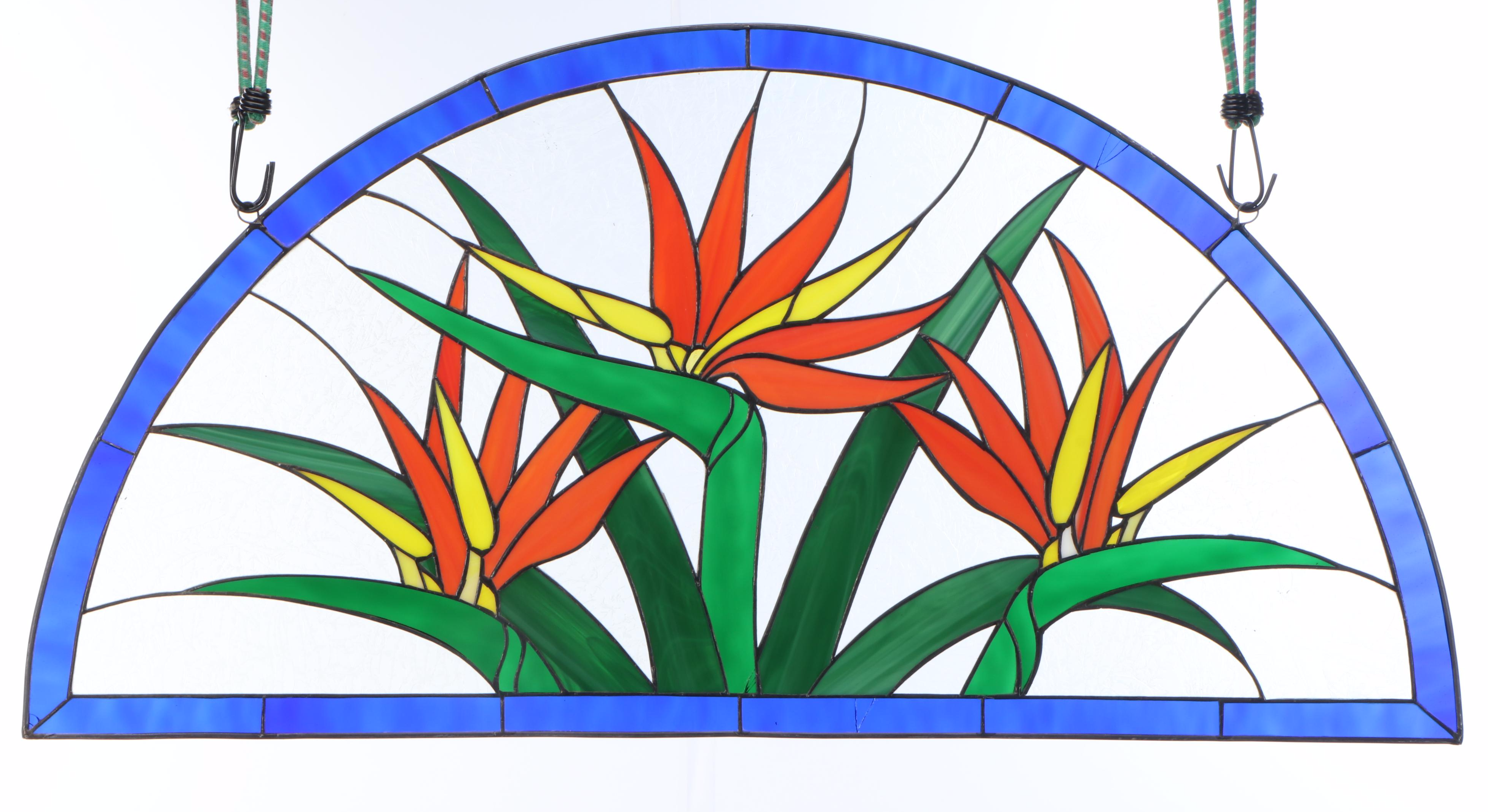 Bird of Paradise Flowers Stained Glass Transom Panel