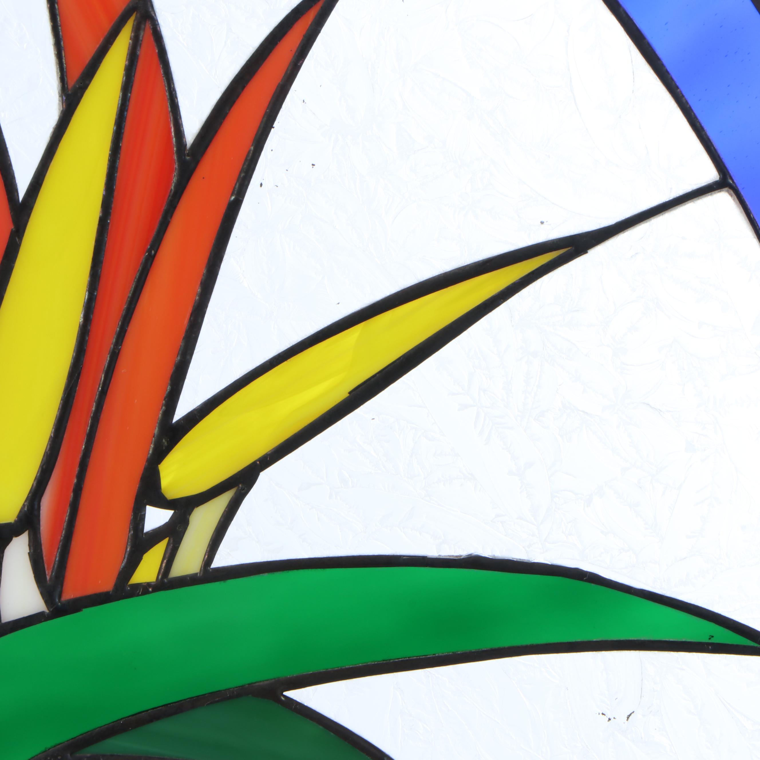 Bird of Paradise Flowers Stained Glass Transom Panel