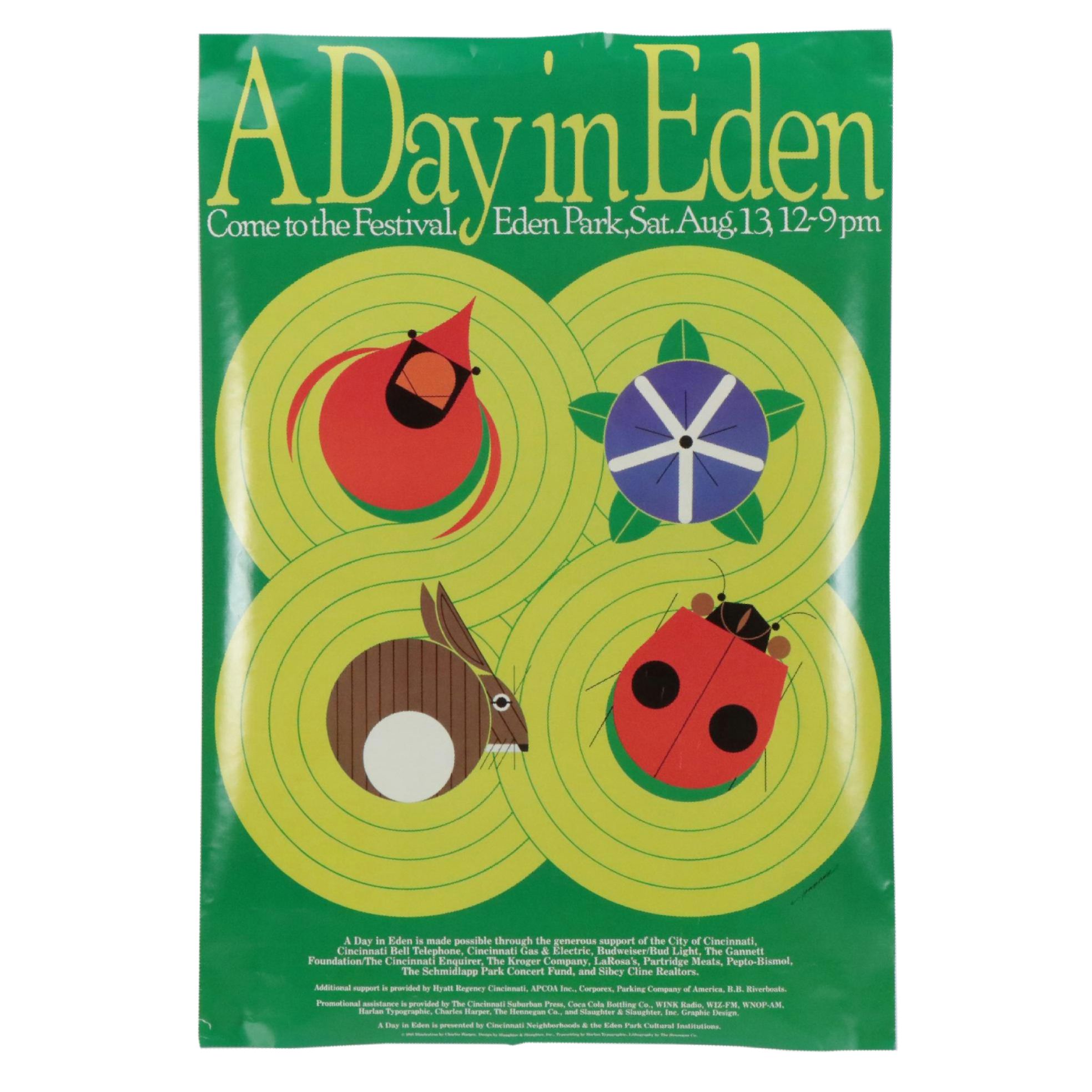 Charley Harper Offset Lithograph "A Day in Eden"