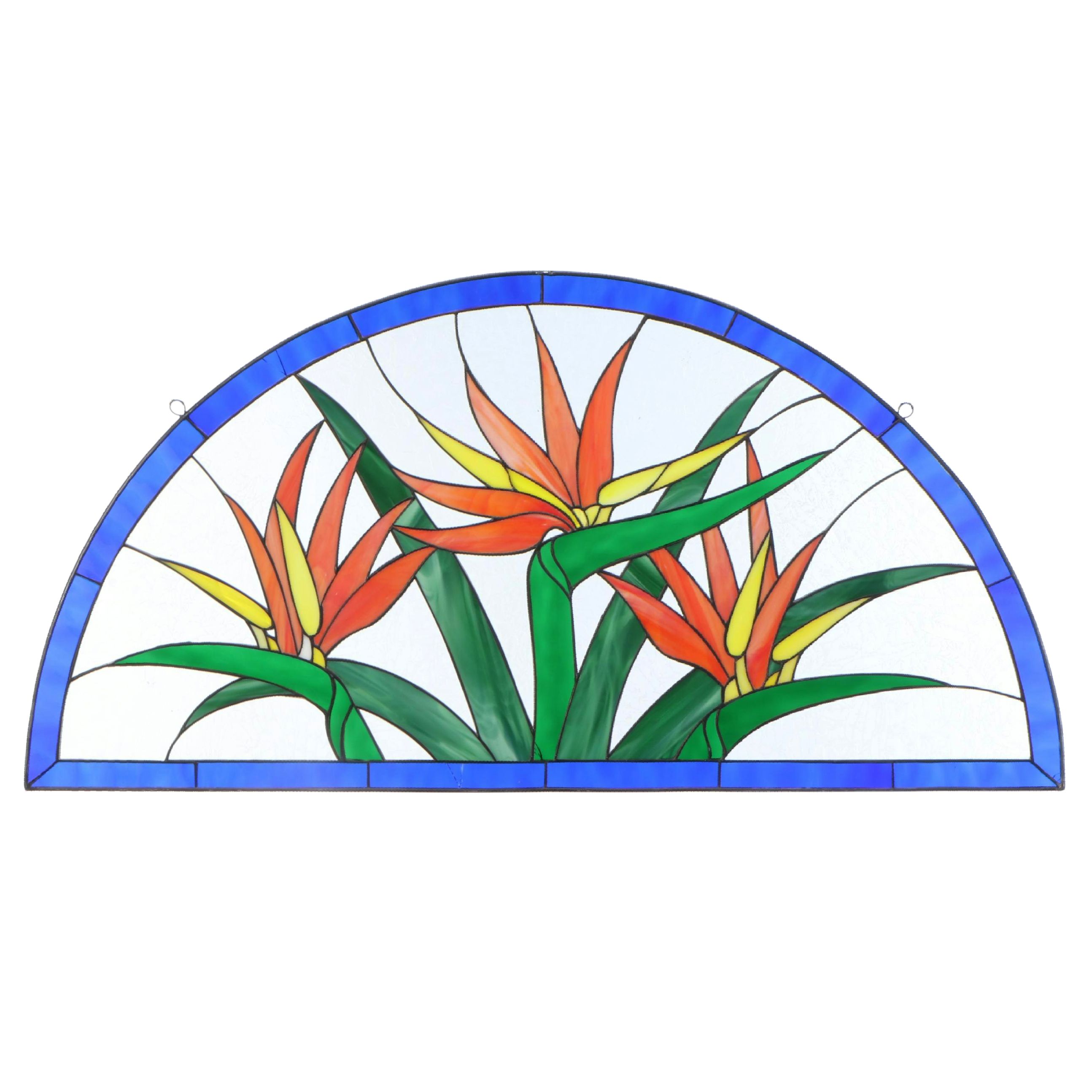 Bird of Paradise Flowers Stained Glass Transom Panel