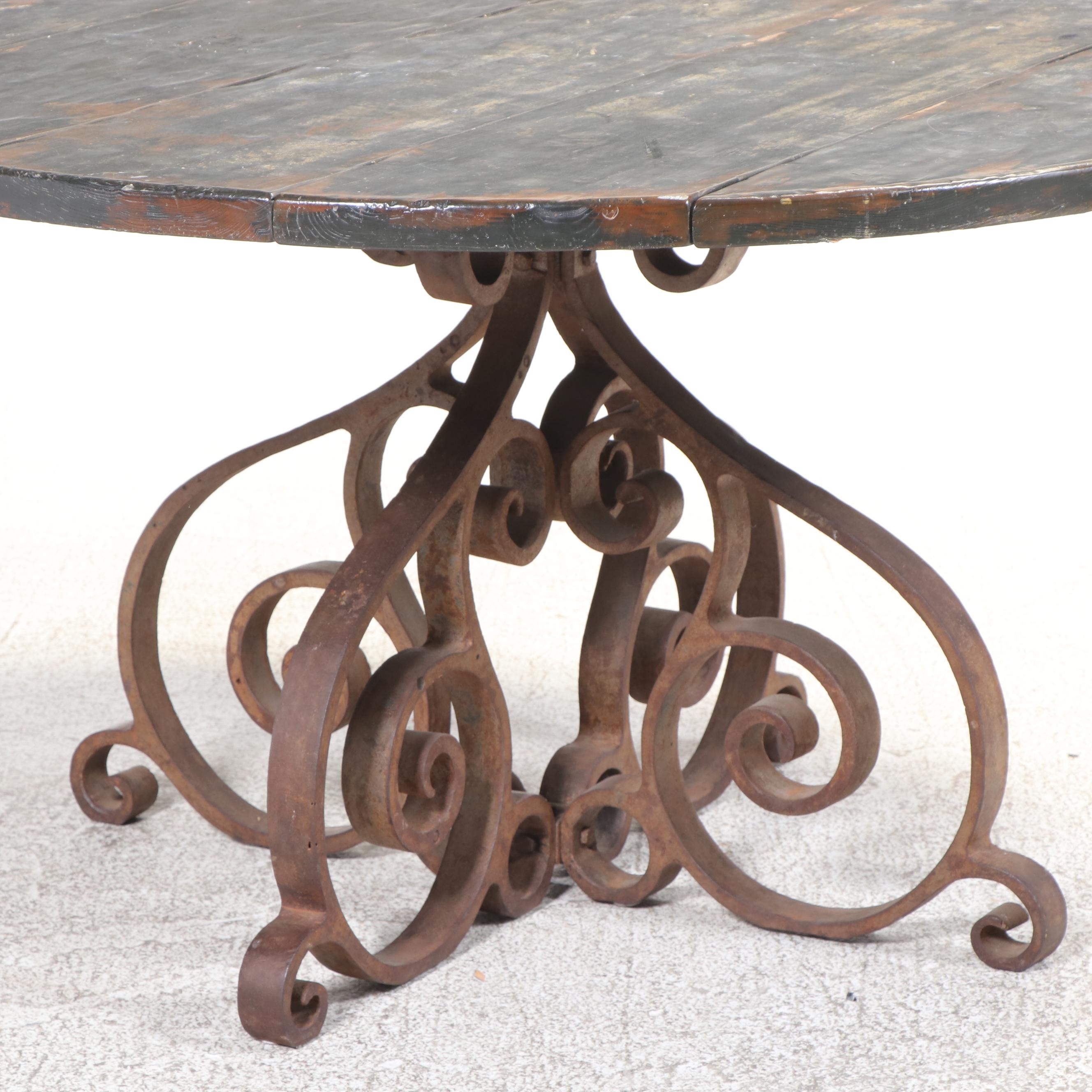 Spanish Baroque Style Pine and Wrought Iron Dining Table