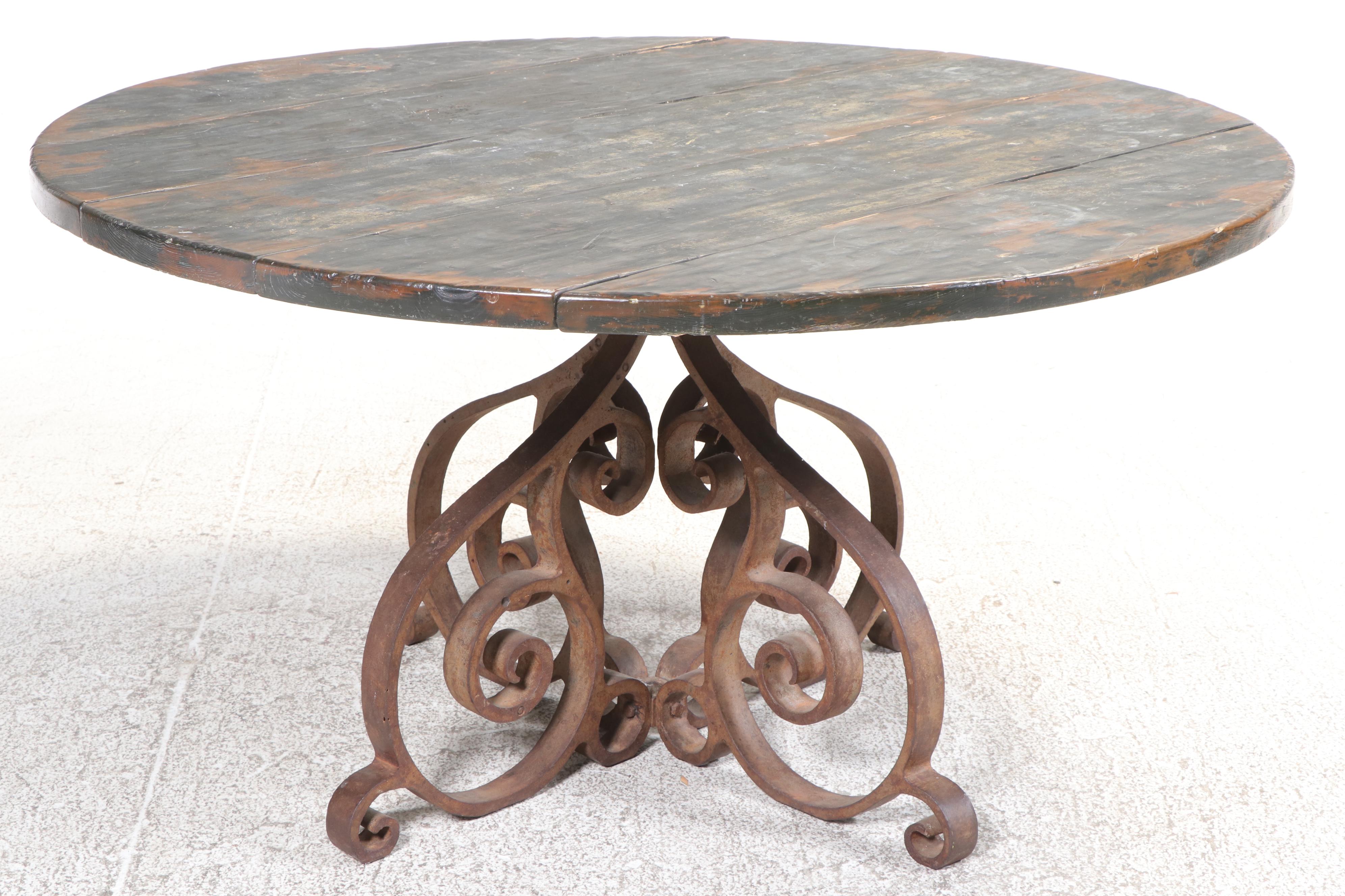 Spanish Baroque Style Pine and Wrought Iron Dining Table