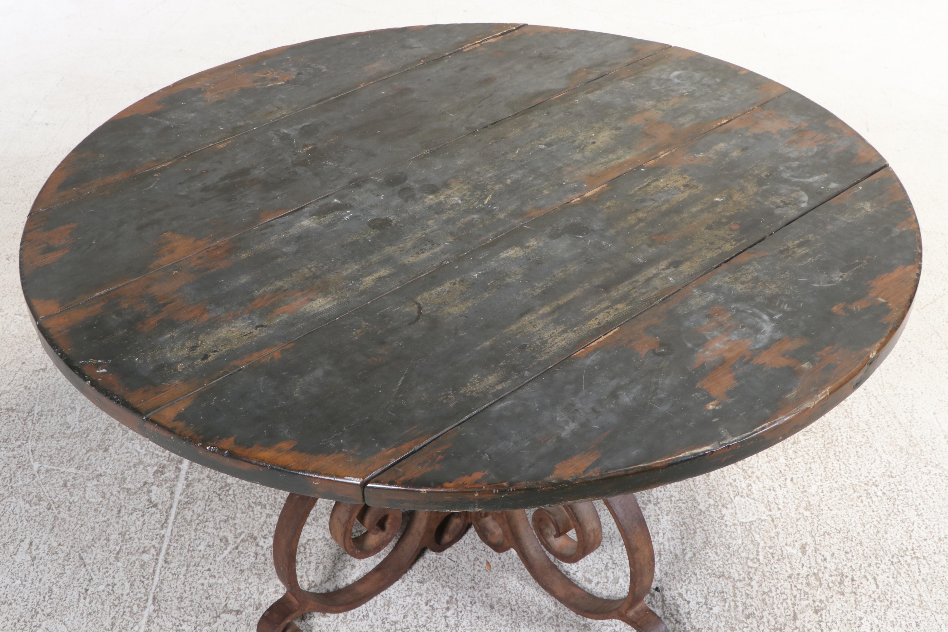 Spanish Baroque Style Pine and Wrought Iron Dining Table