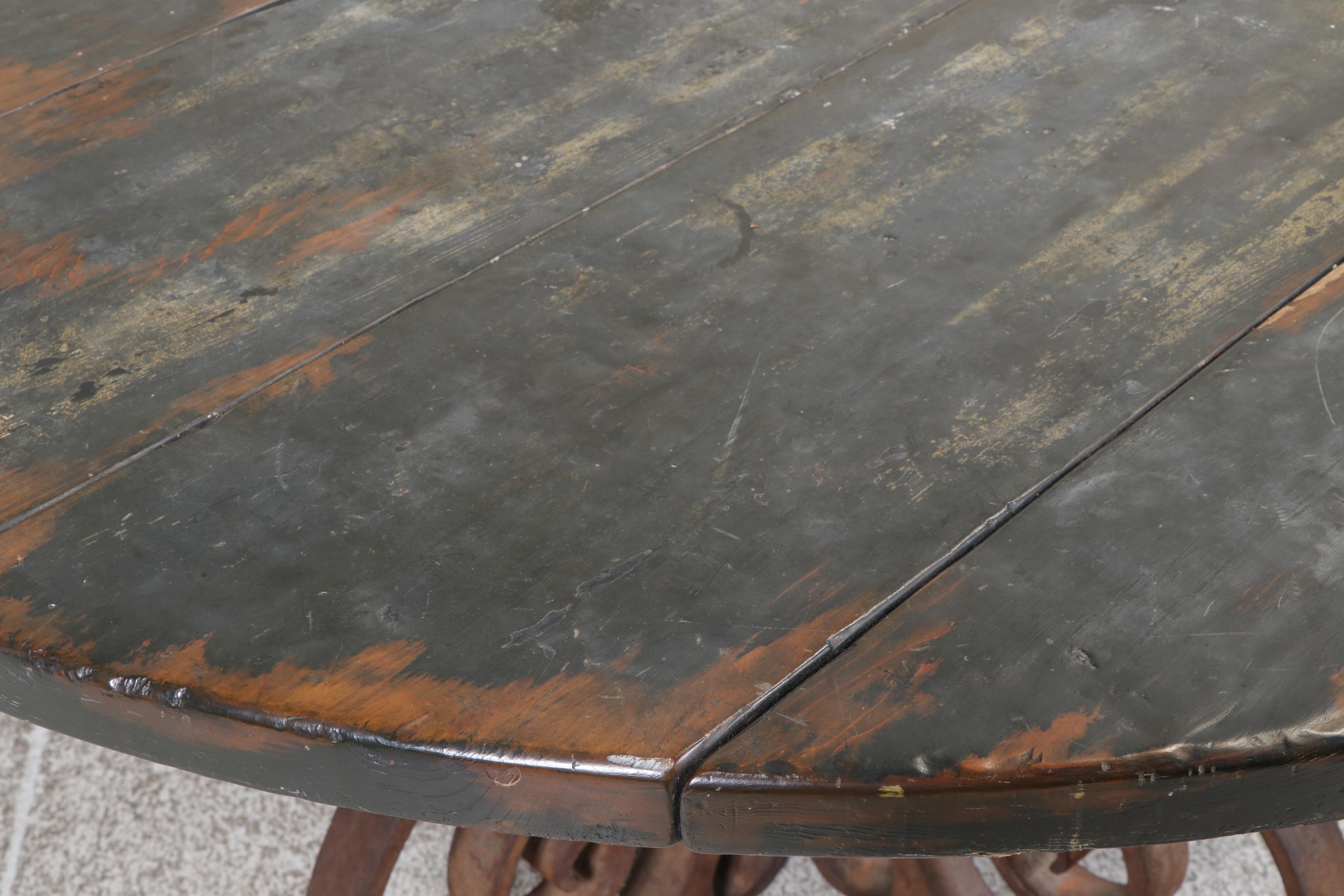 Spanish Baroque Style Pine and Wrought Iron Dining Table