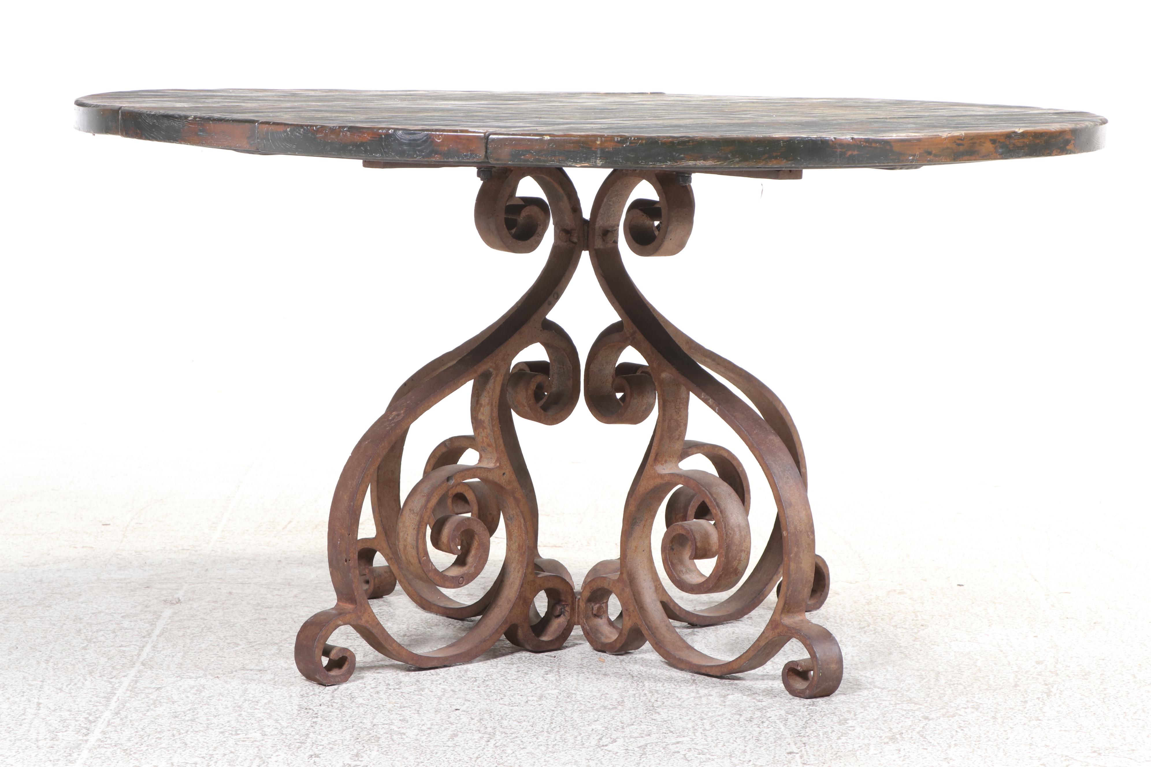 Spanish Baroque Style Pine and Wrought Iron Dining Table