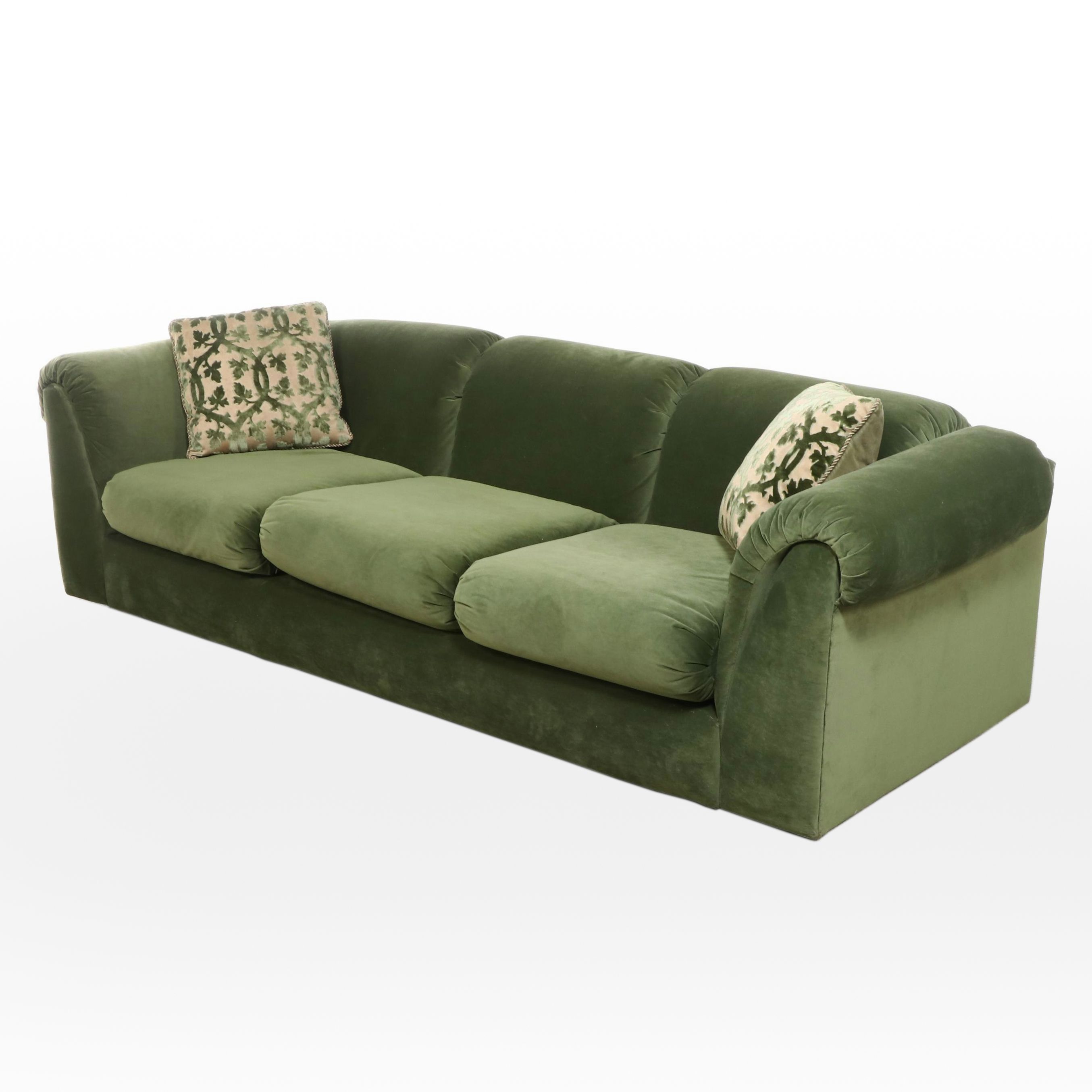 Modernist Style Green-Velvet Channel-Back Sofa