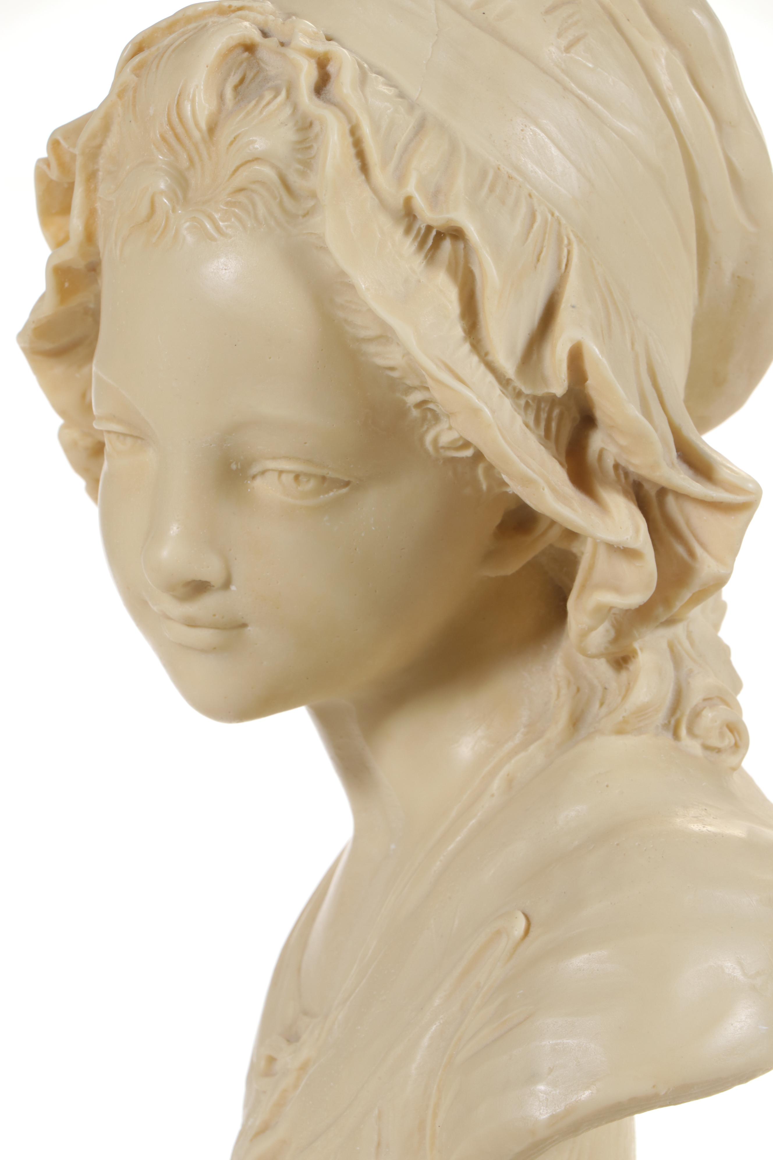 French Cast Plaster Bust after Grinam Niam and Turned Marble Pedestal