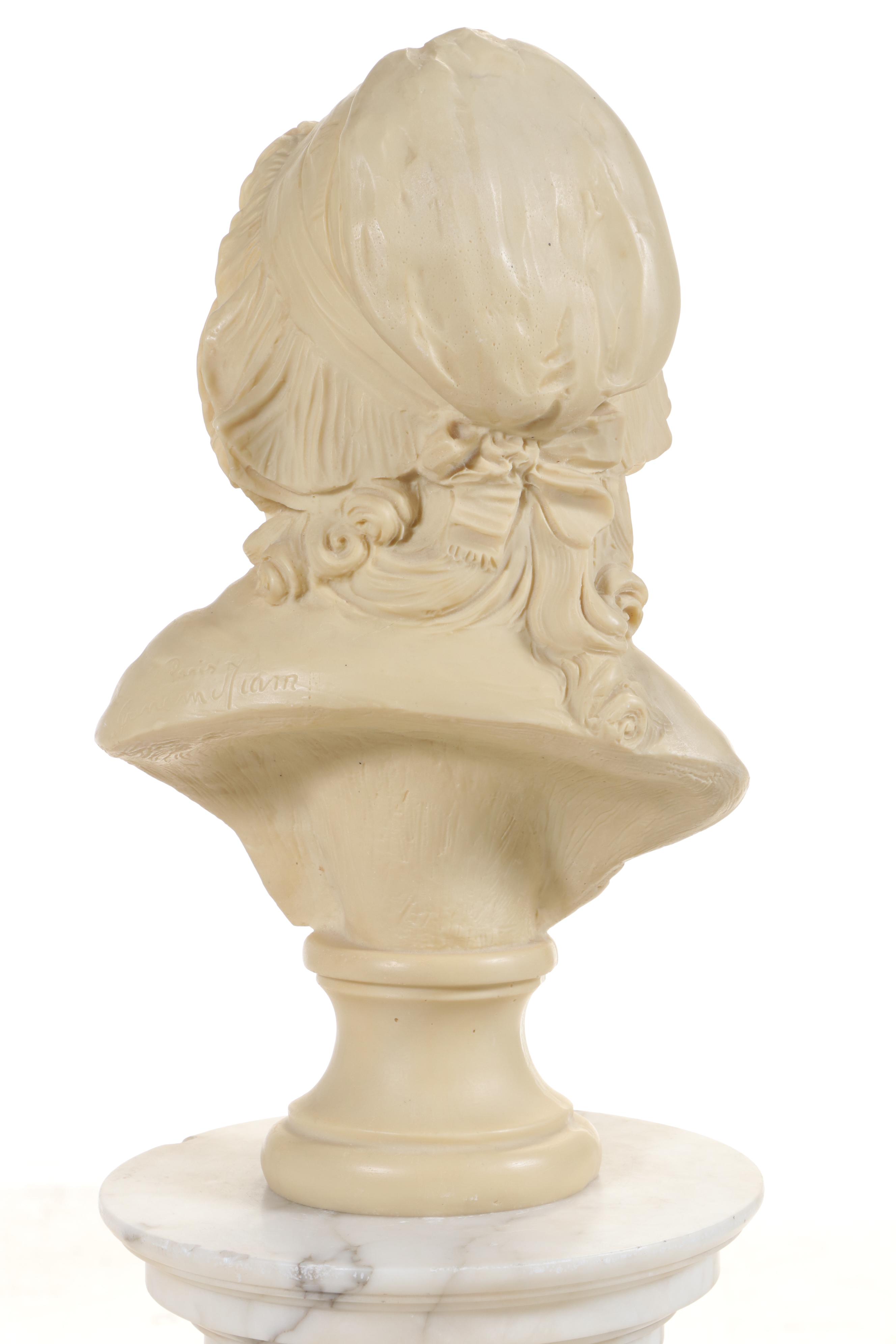 French Cast Plaster Bust after Grinam Niam and Turned Marble Pedestal