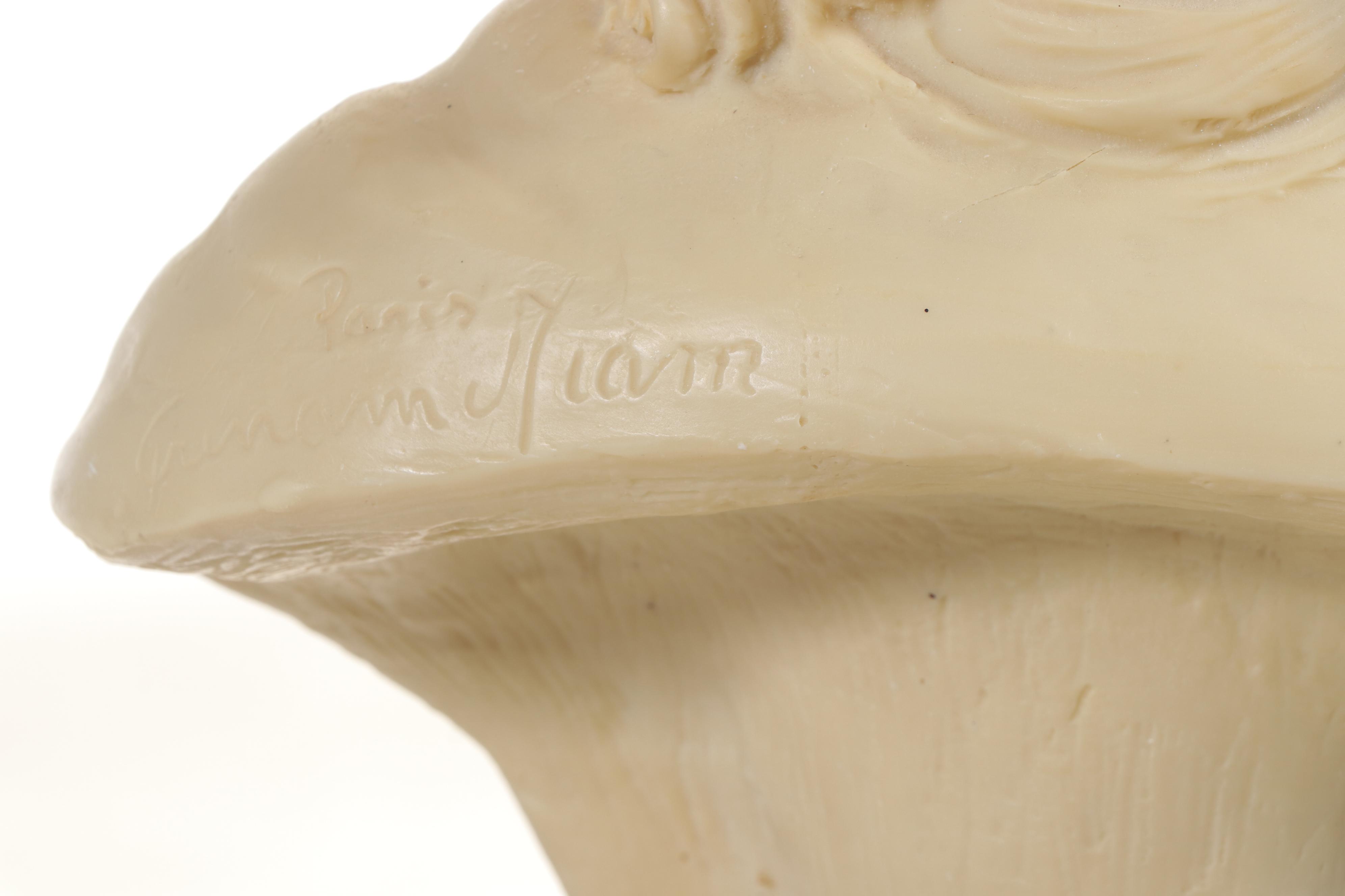 French Cast Plaster Bust after Grinam Niam and Turned Marble Pedestal