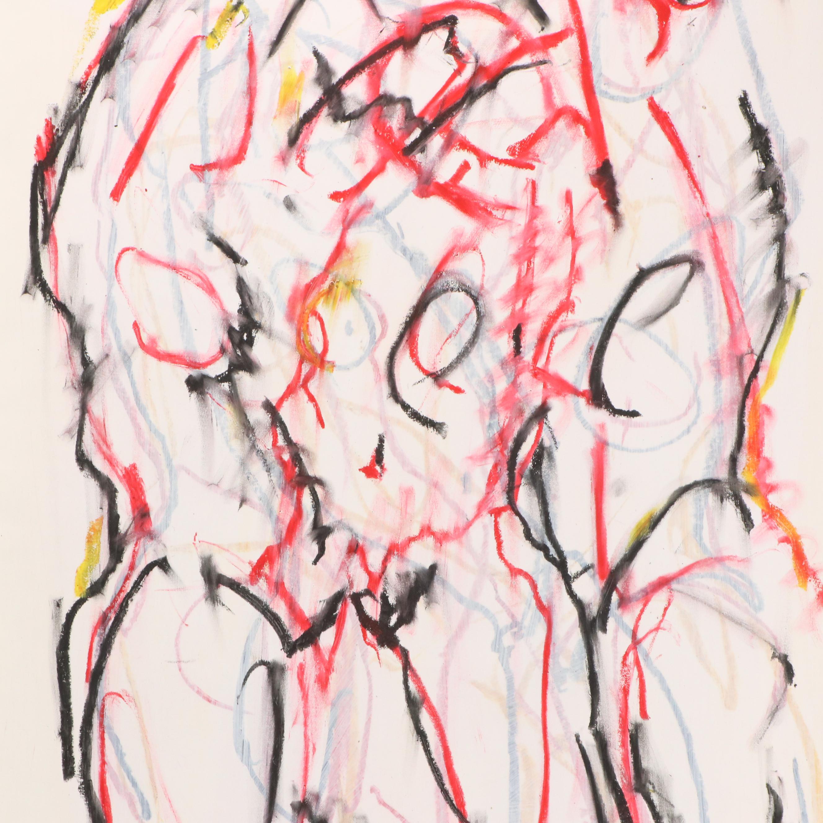 Jack Meanwell Abstract Expressionist Oil Pastel Figure Drawing, 1991