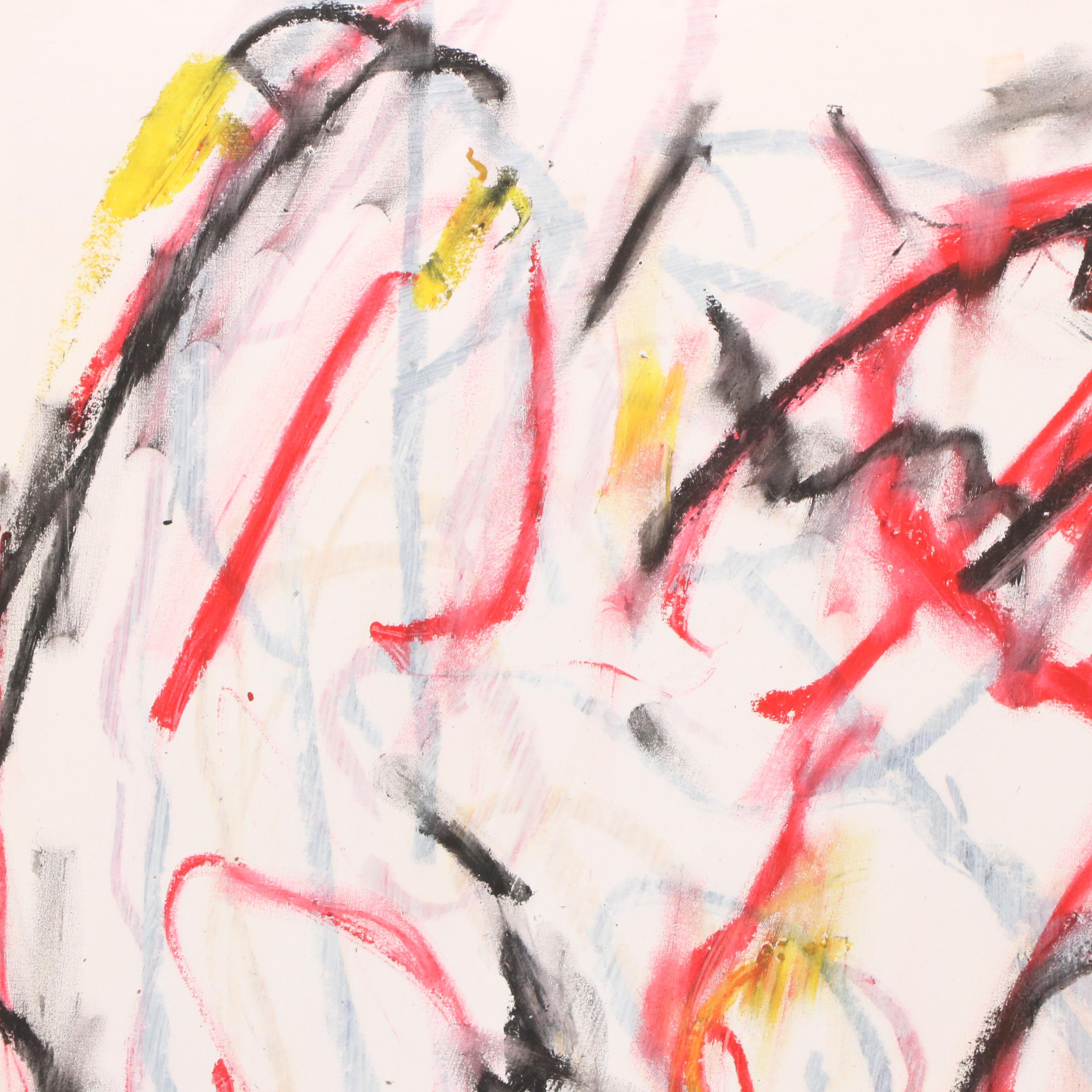 Jack Meanwell Abstract Expressionist Oil Pastel Figure Drawing, 1991