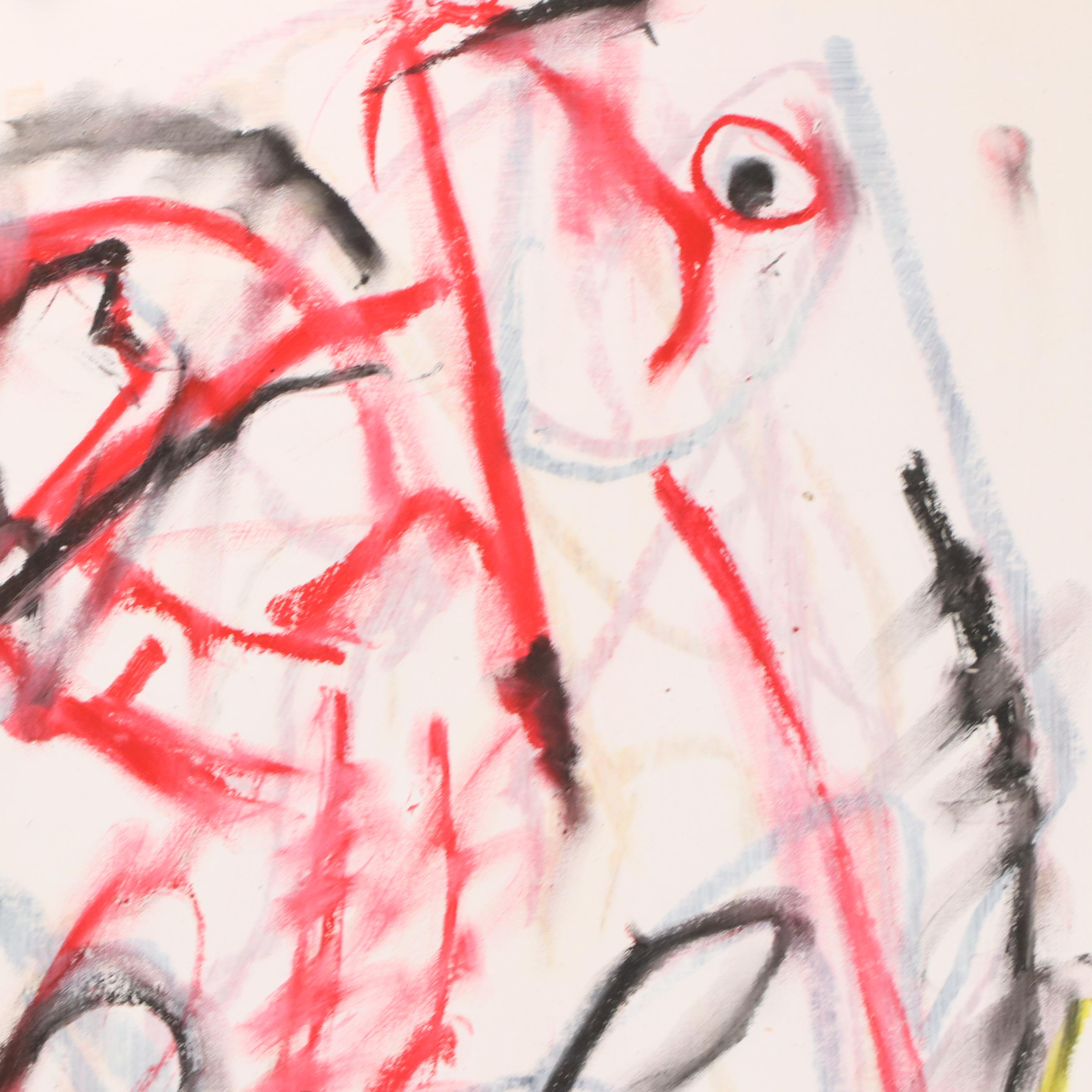 Jack Meanwell Abstract Expressionist Oil Pastel Figure Drawing, 1991