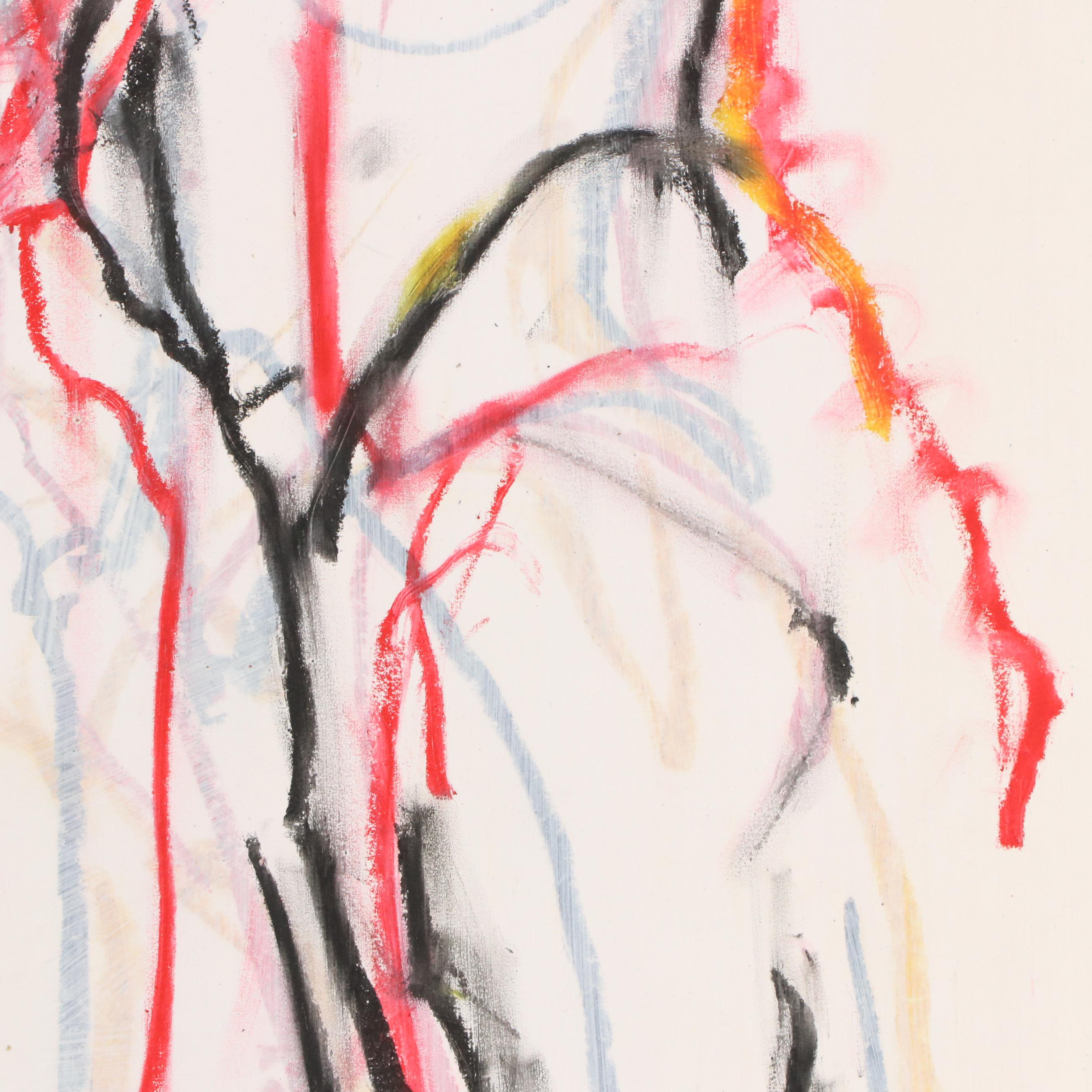 Jack Meanwell Abstract Expressionist Oil Pastel Figure Drawing, 1991