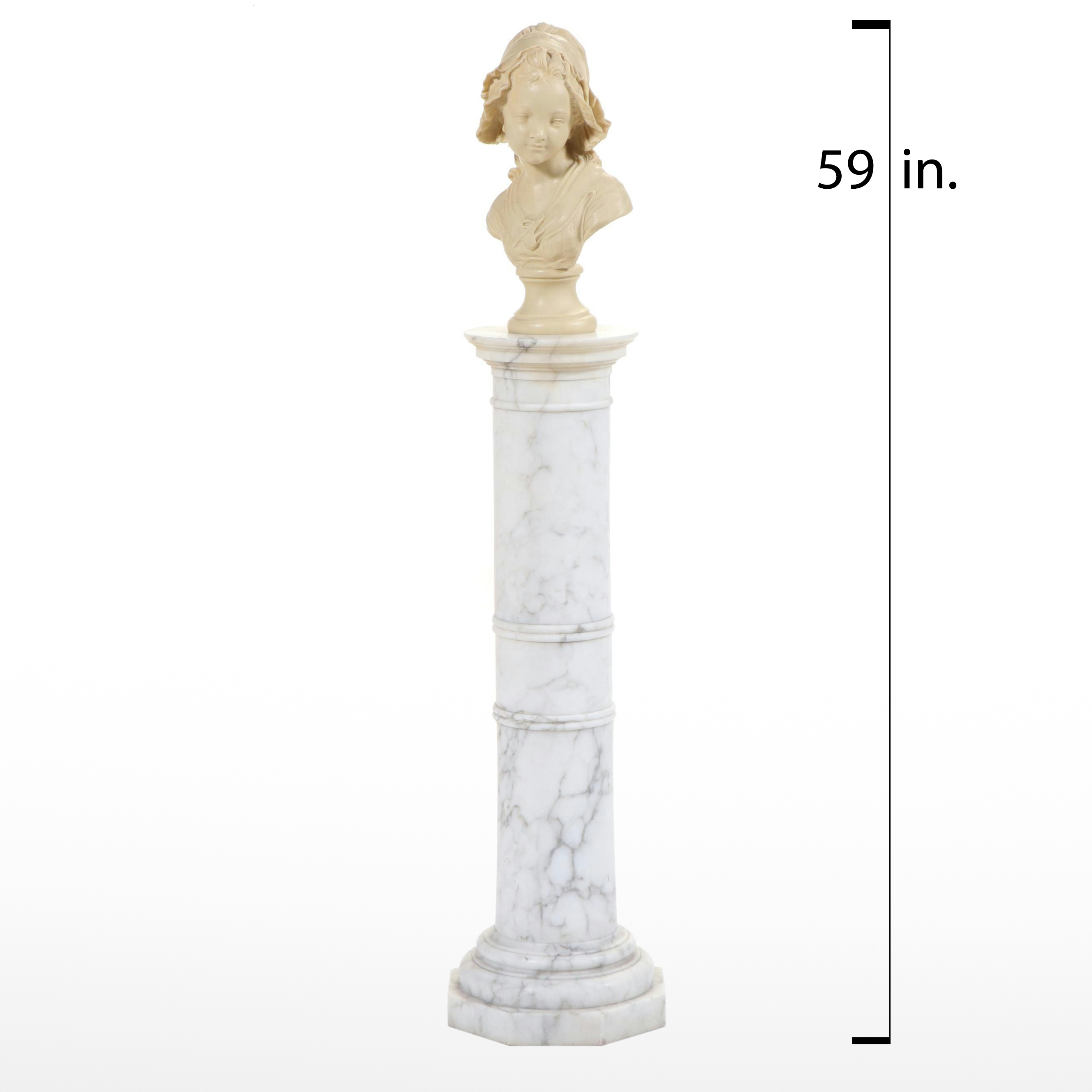 French Cast Plaster Bust after Grinam Niam and Turned Marble Pedestal