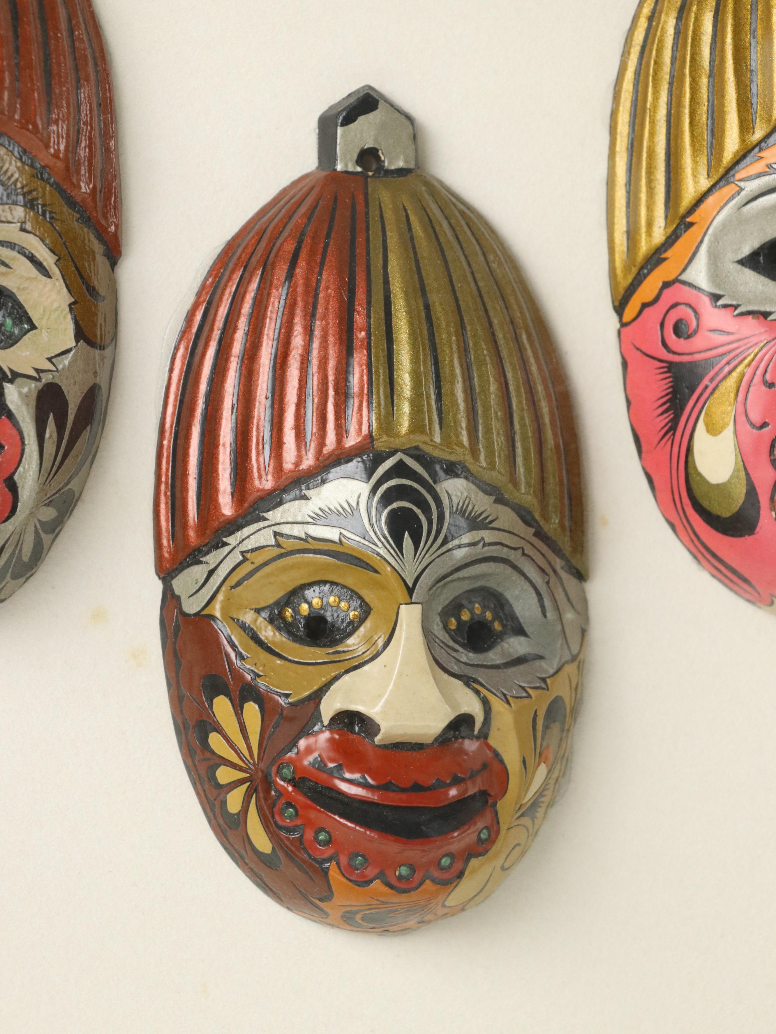 Balinese Cirebon Carnival Style Miniature Papier-Mâché Masks in Shadowbox