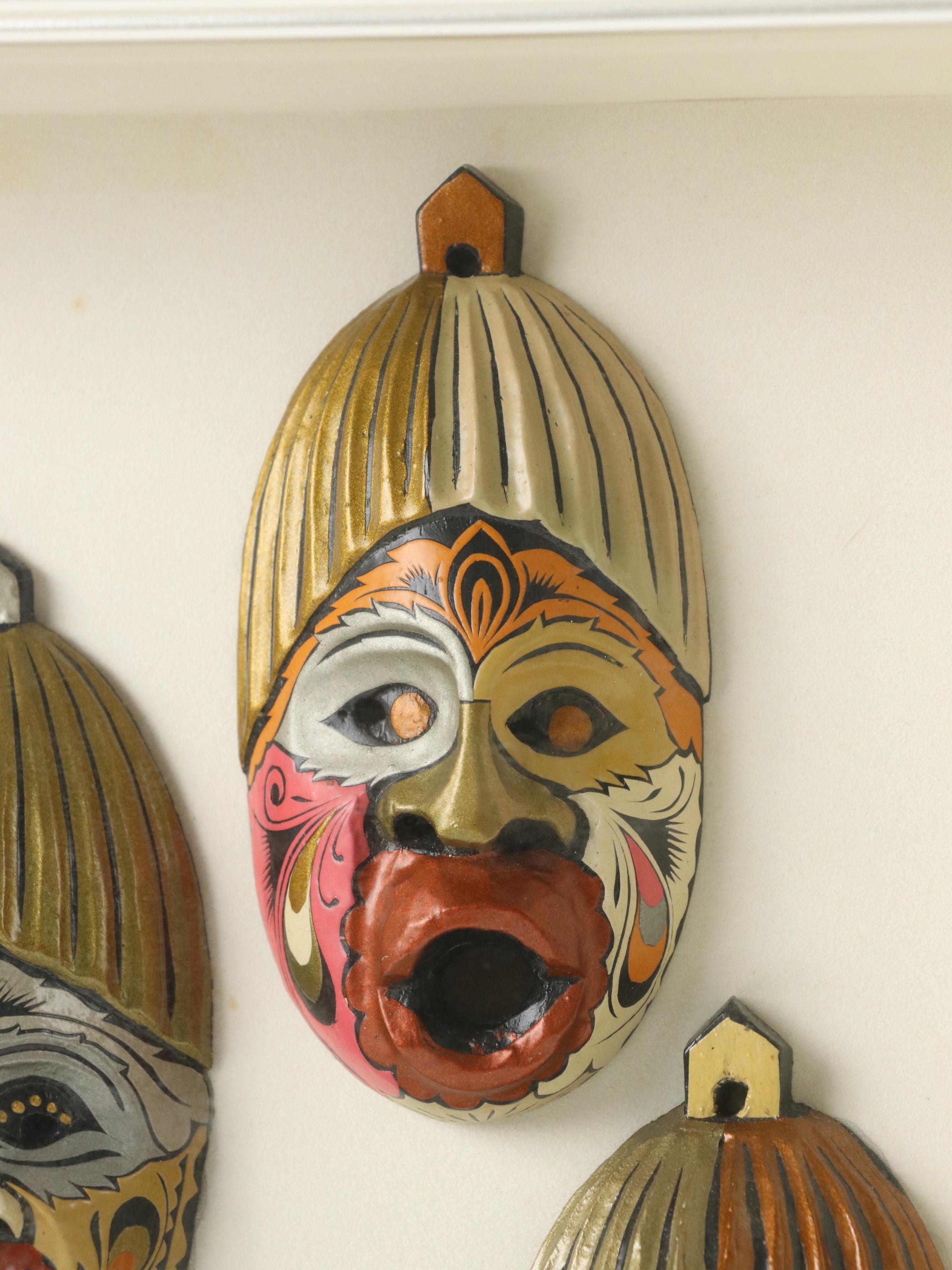 Balinese Cirebon Carnival Style Miniature Papier-Mâché Masks in Shadowbox