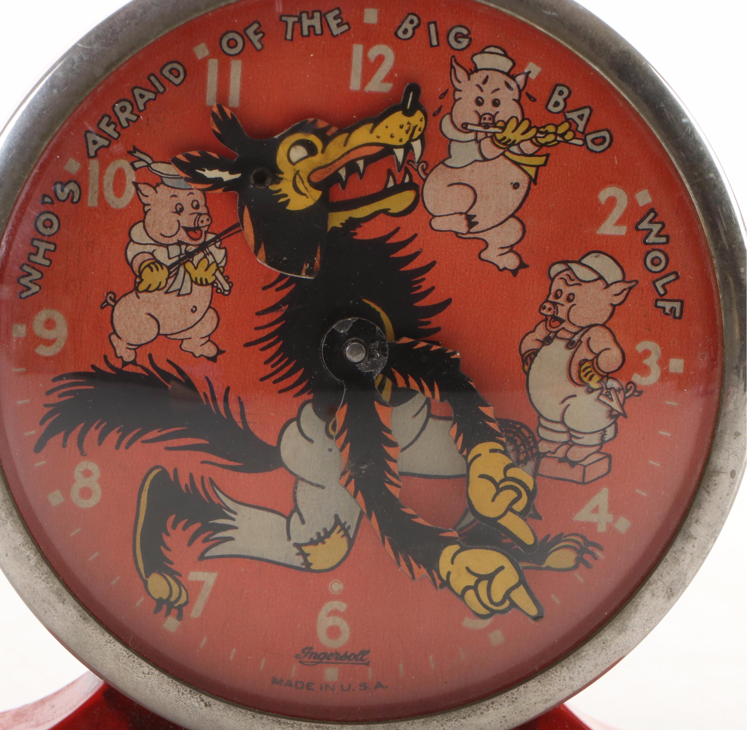 Ingersoll for Disney "Three Little Pigs and the Big Bad Wolf" Alarm Clock, 1934
