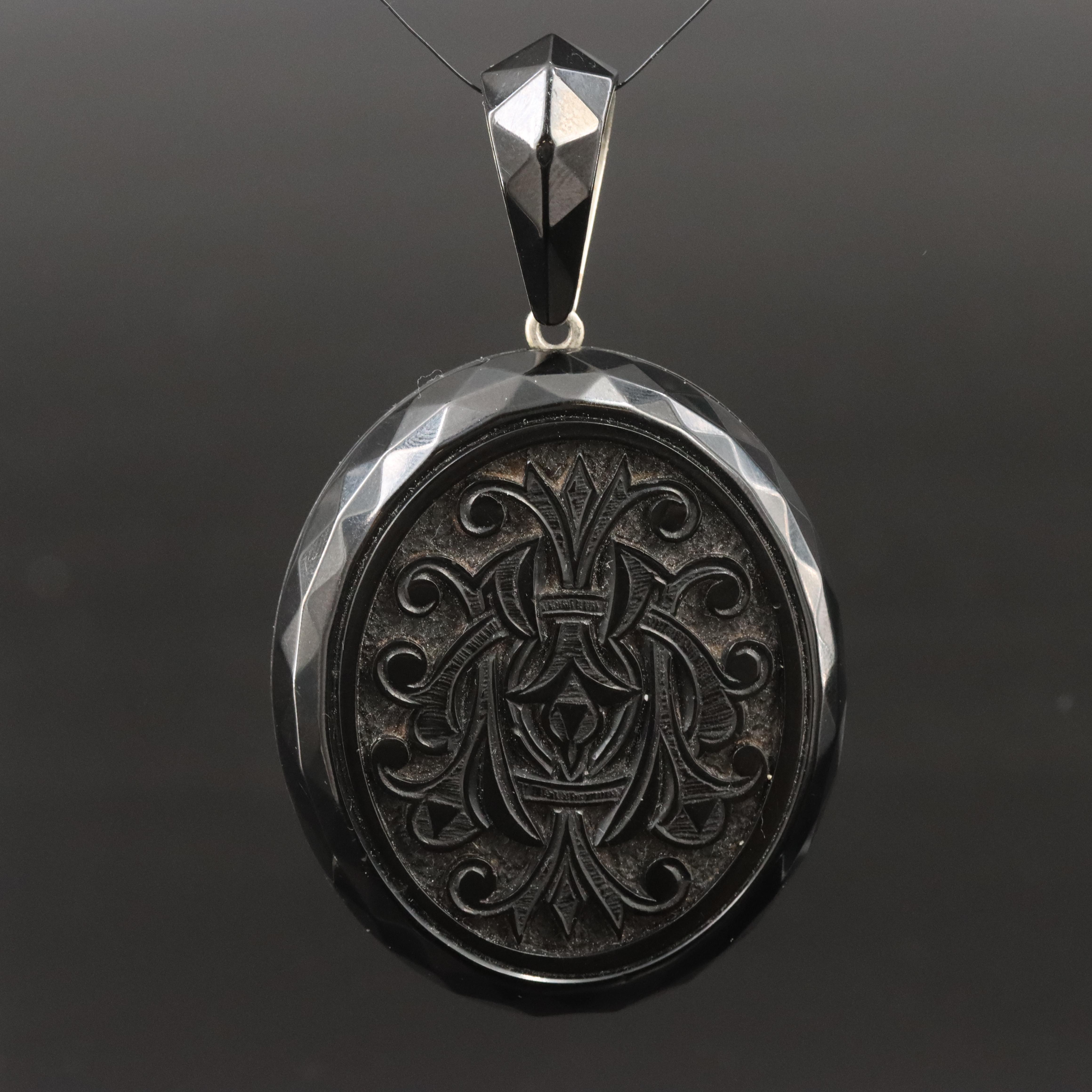 Victorian Jet Mourning Hair and Photo Locket Pendant