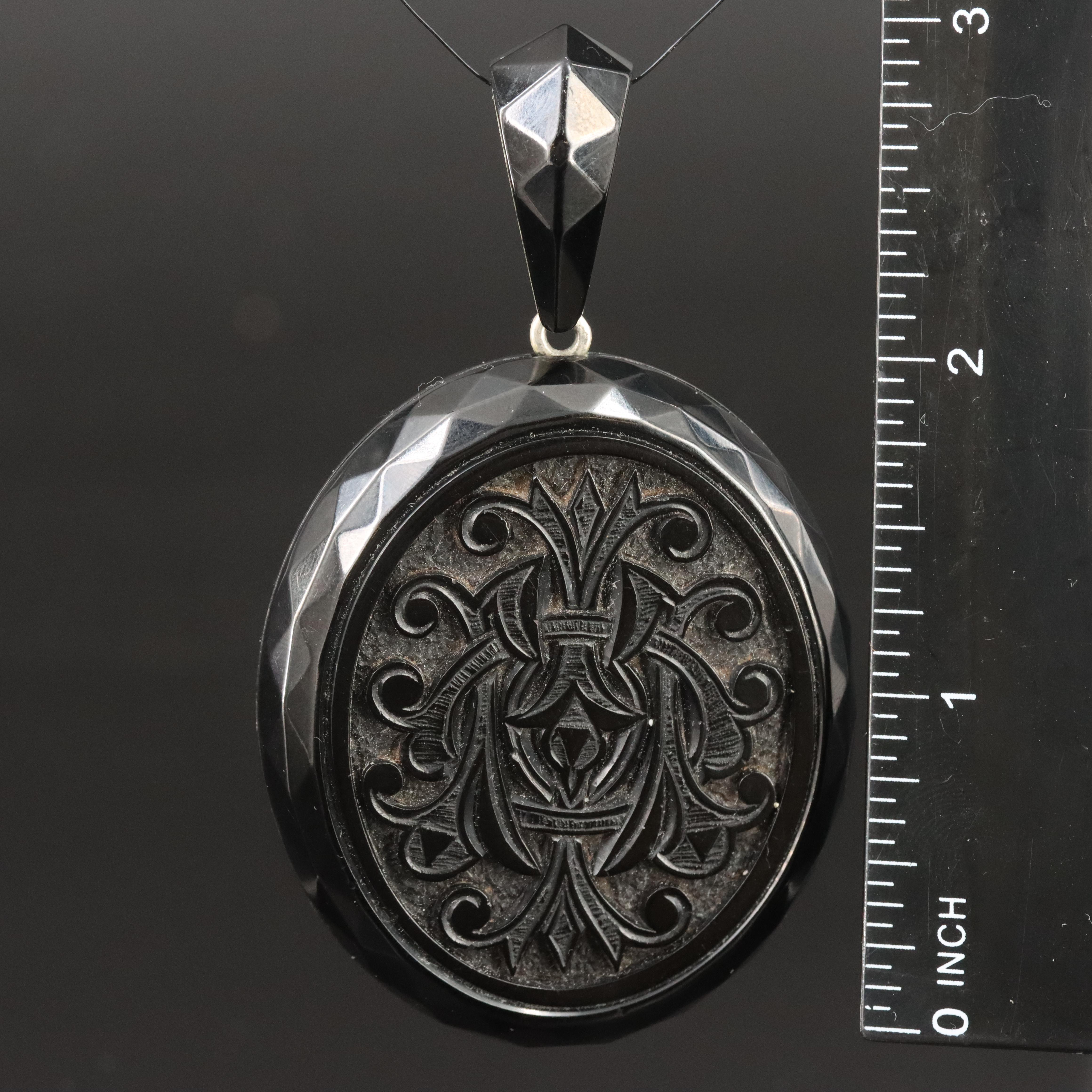 Victorian Jet Mourning Hair and Photo Locket Pendant