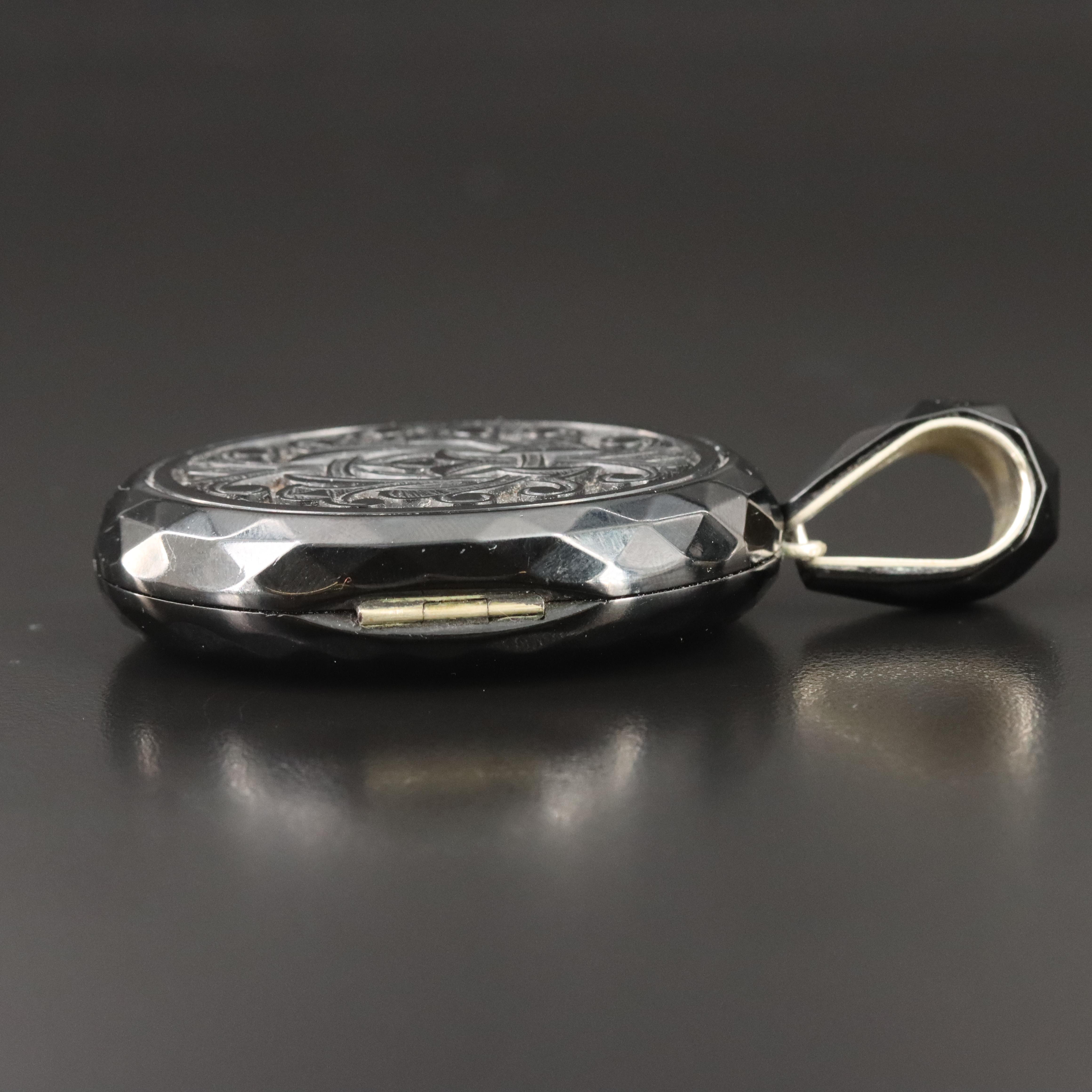 Victorian Jet Mourning Hair and Photo Locket Pendant