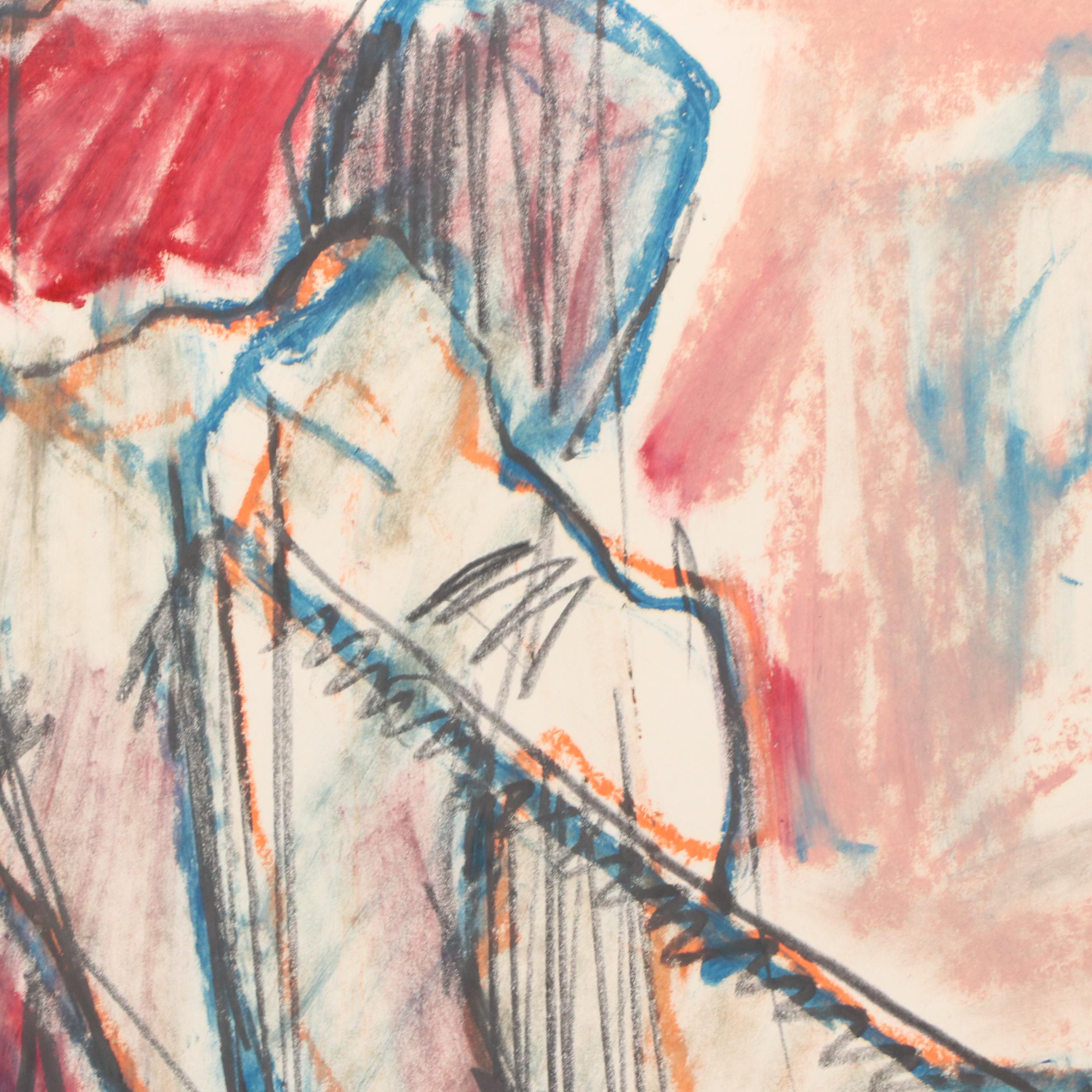 Jack Meanwell Abstract Expressionist Oil Pastel Figure Drawing