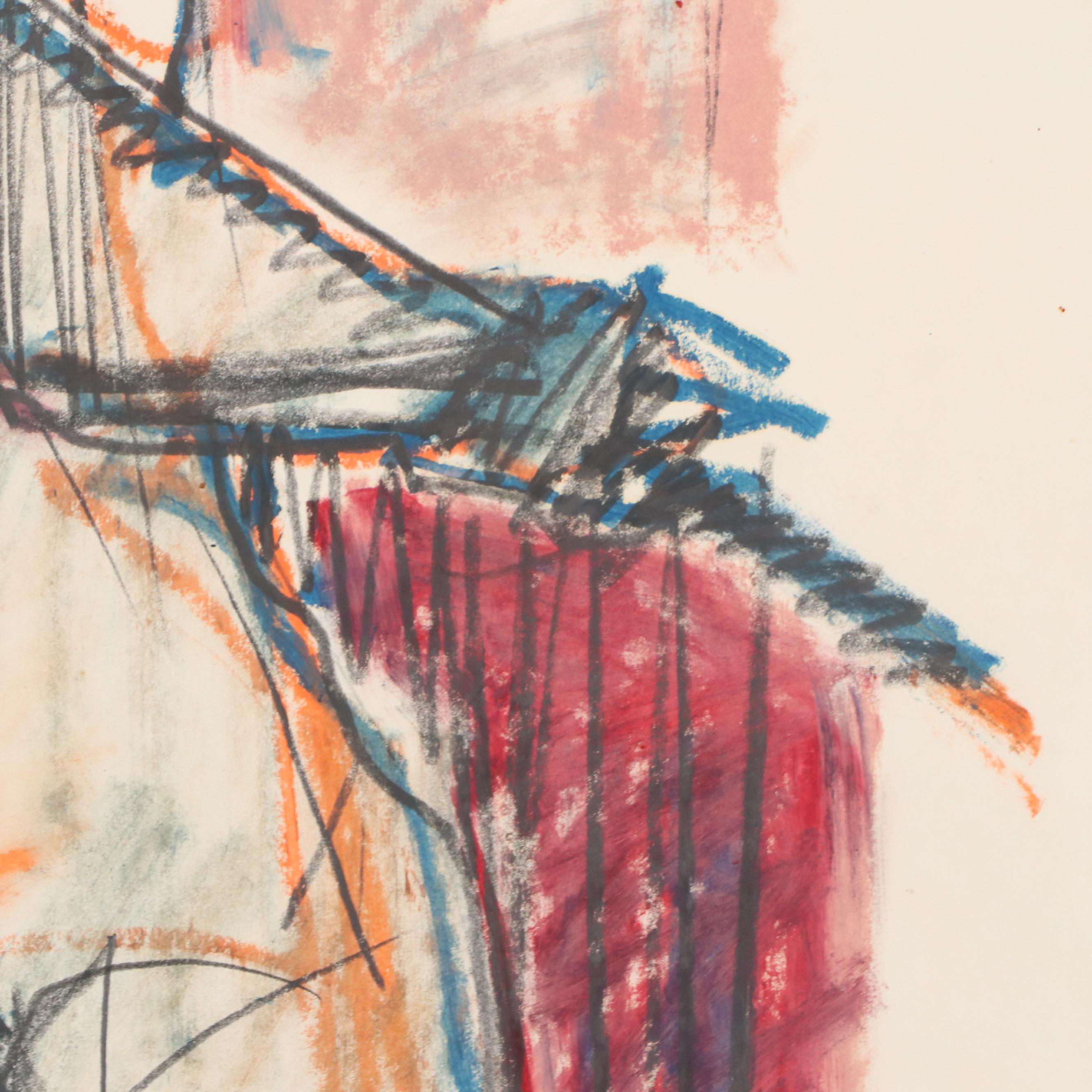 Jack Meanwell Abstract Expressionist Oil Pastel Figure Drawing