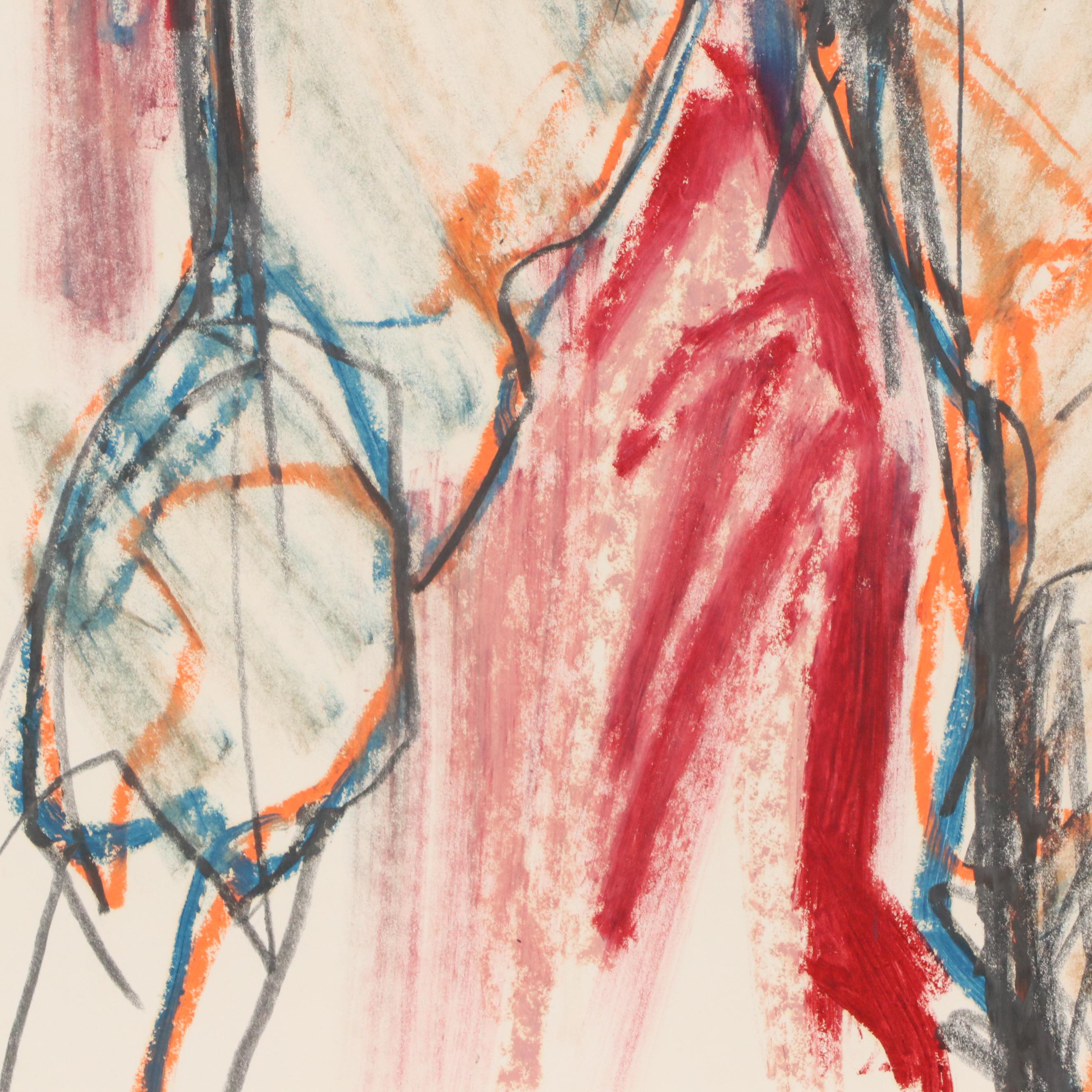 Jack Meanwell Abstract Expressionist Oil Pastel Figure Drawing