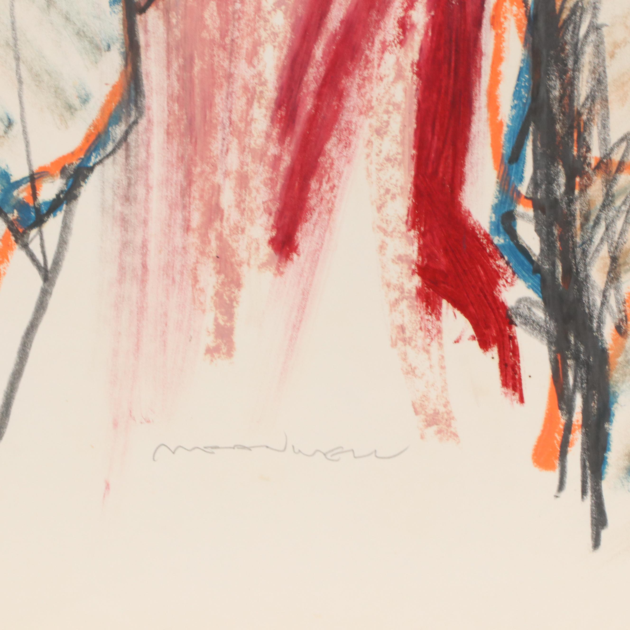 Jack Meanwell Abstract Expressionist Oil Pastel Figure Drawing