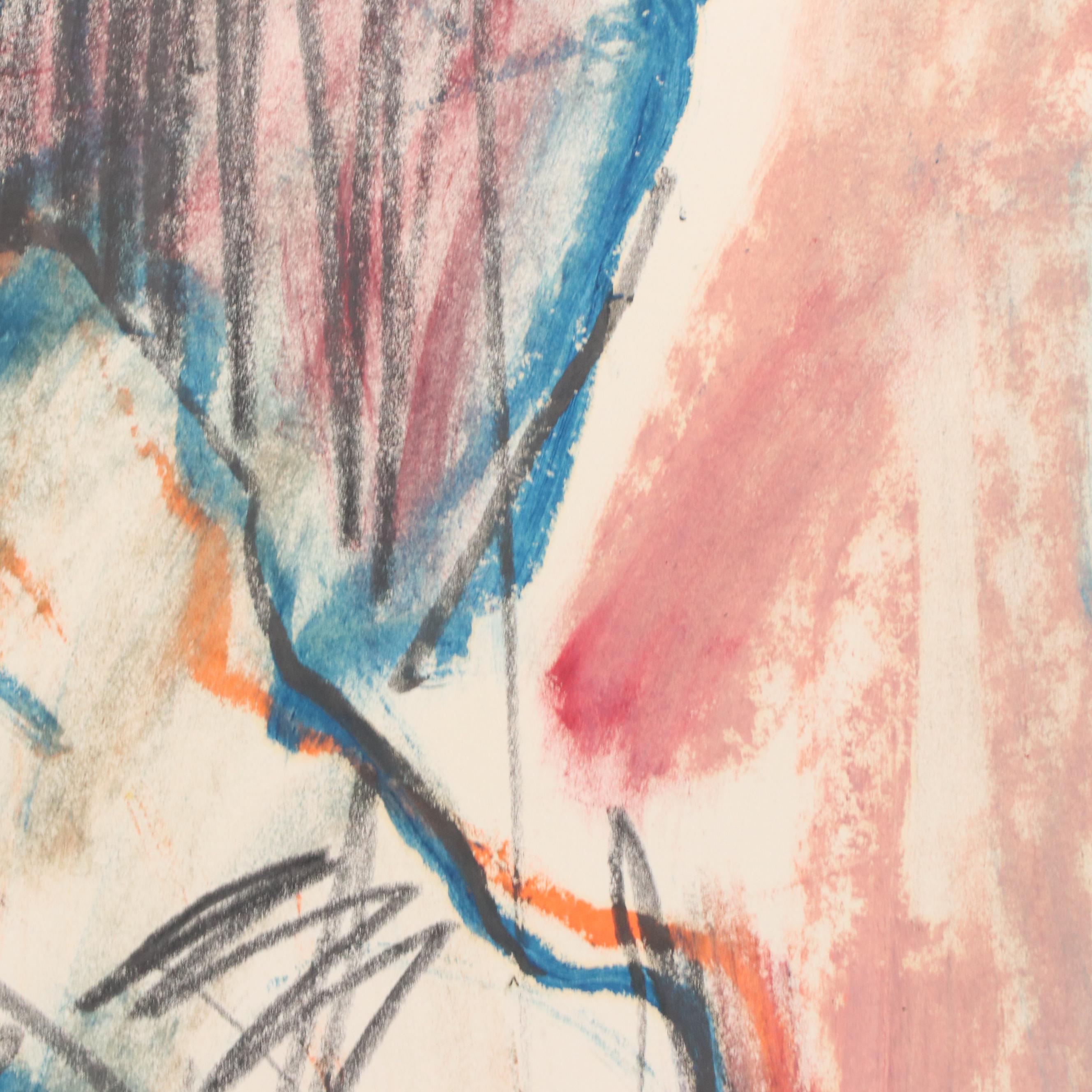 Jack Meanwell Abstract Expressionist Oil Pastel Figure Drawing