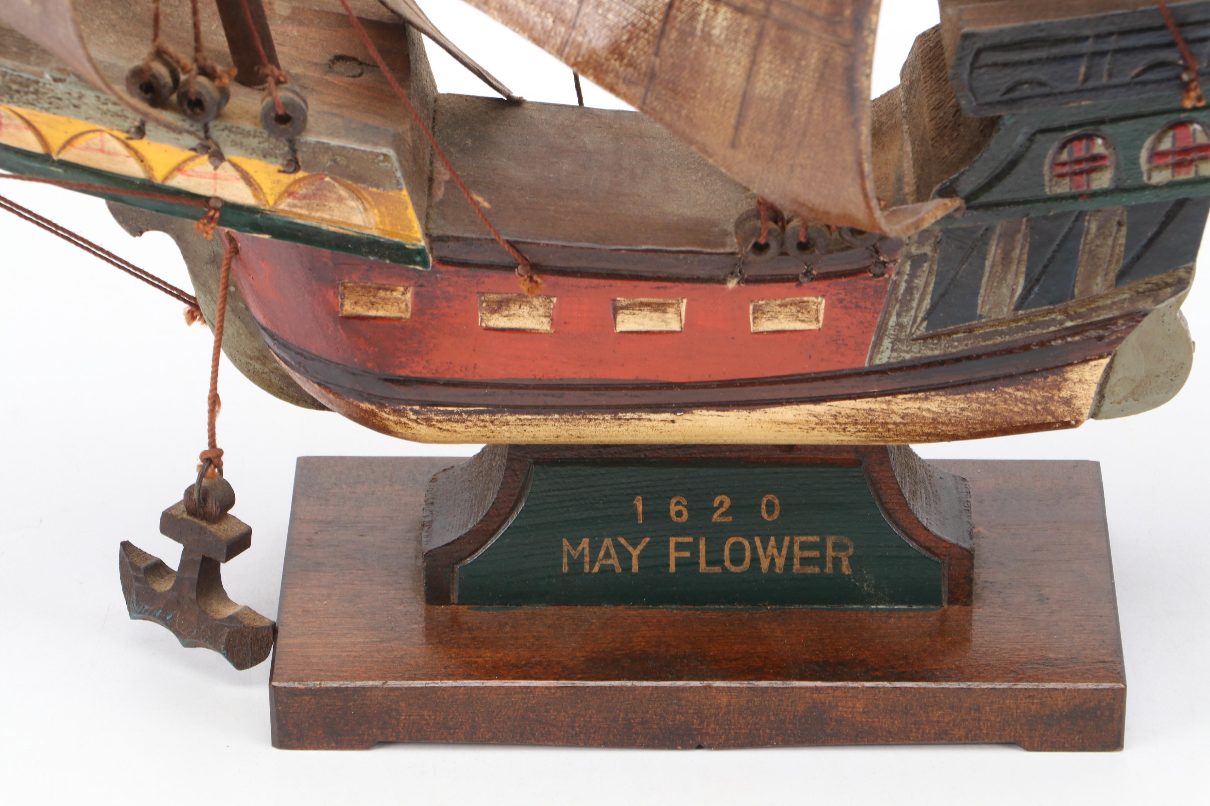 W. Britain Ltd. Cast Metal Soldiers with Polychrome Carved Wood "Mayflower" Ship