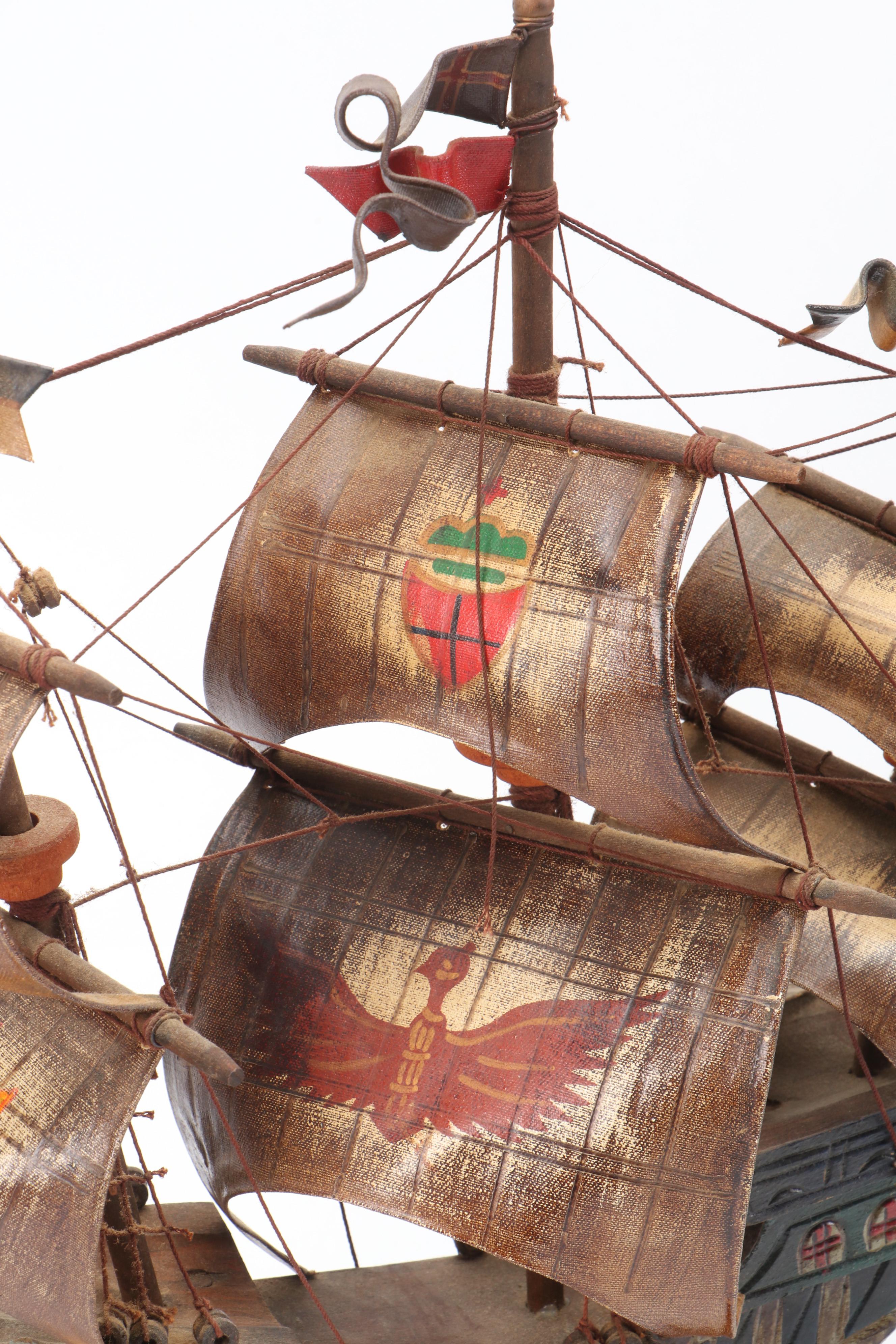 W. Britain Ltd. Cast Metal Soldiers with Polychrome Carved Wood "Mayflower" Ship