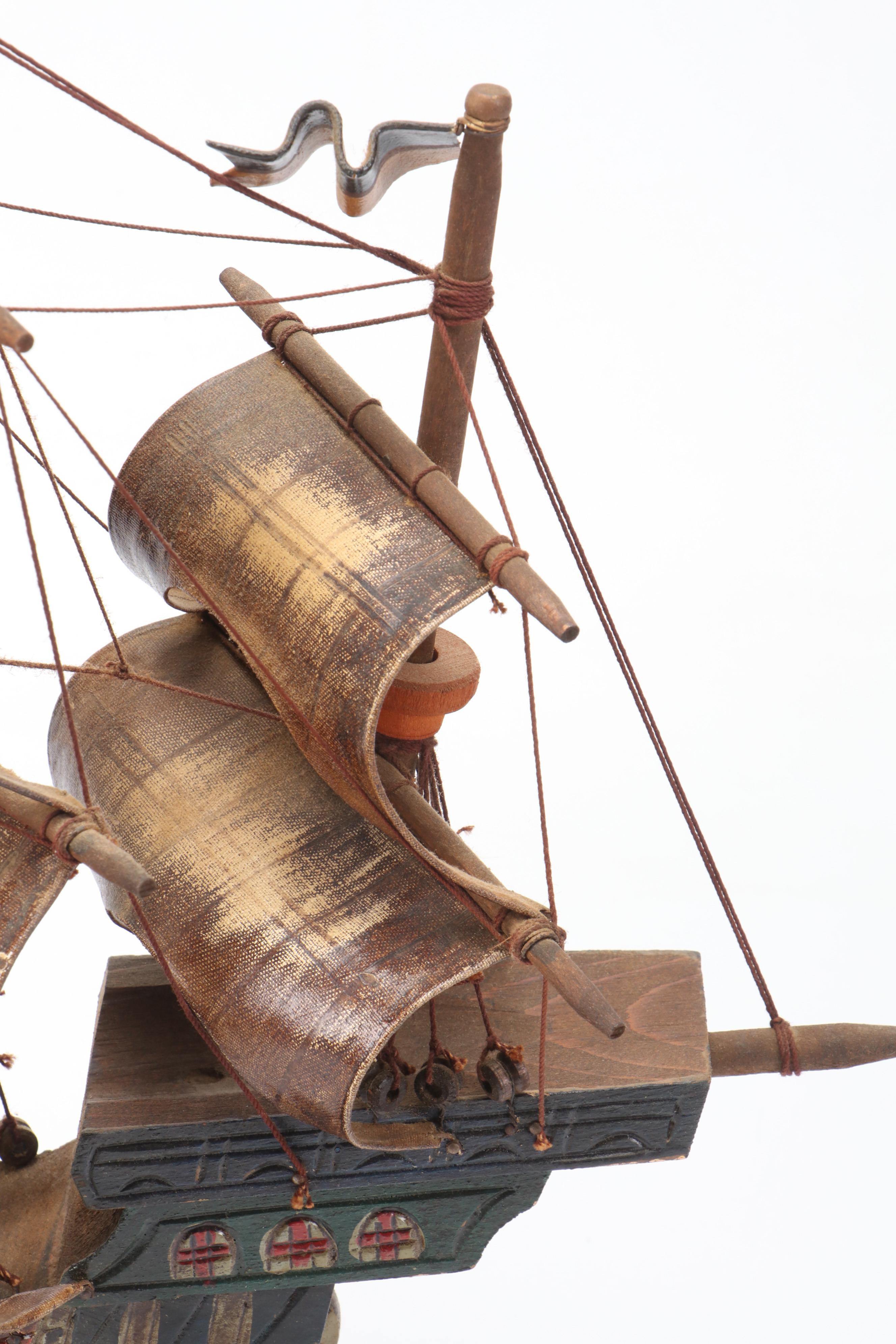 W. Britain Ltd. Cast Metal Soldiers with Polychrome Carved Wood "Mayflower" Ship