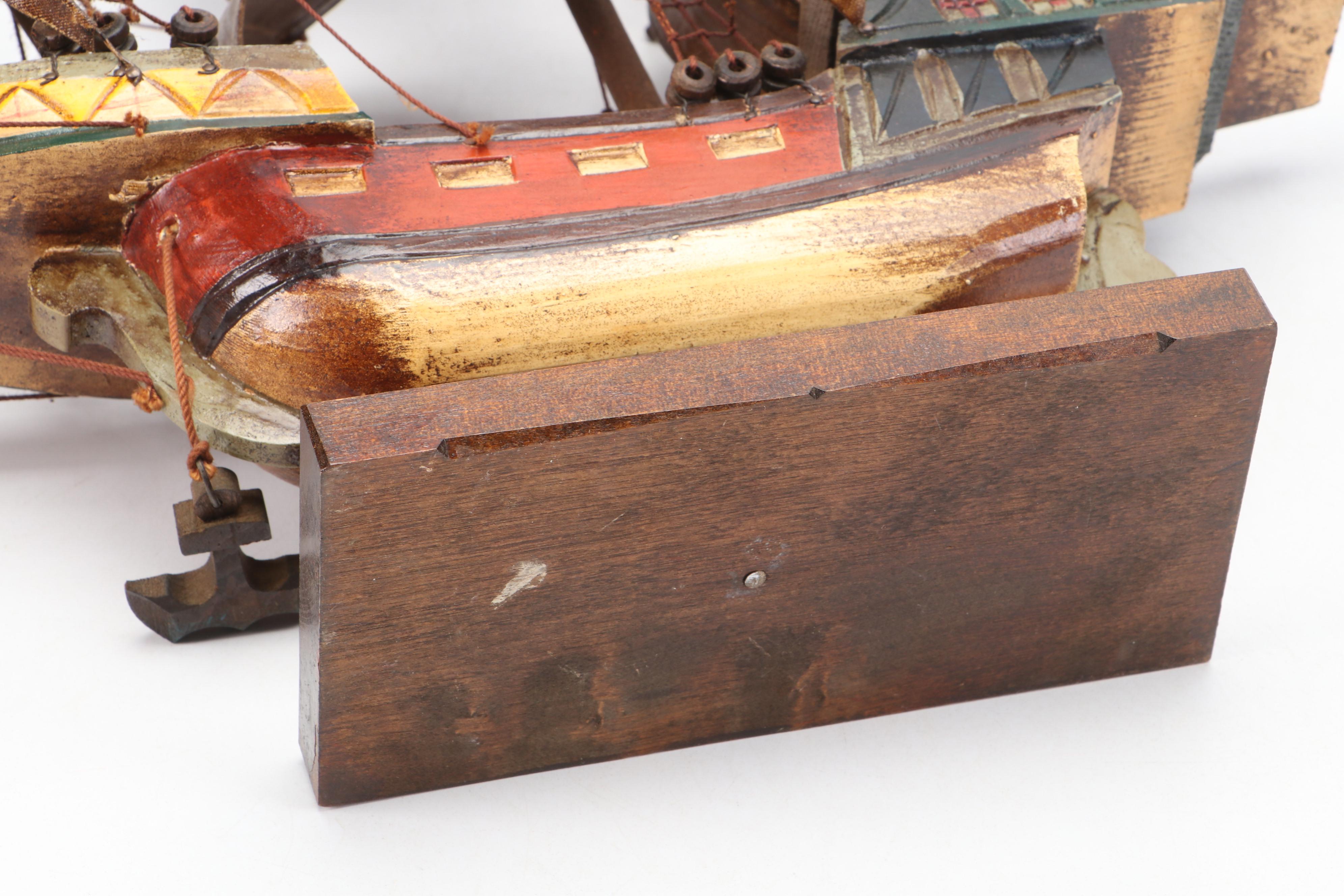 W. Britain Ltd. Cast Metal Soldiers with Polychrome Carved Wood "Mayflower" Ship